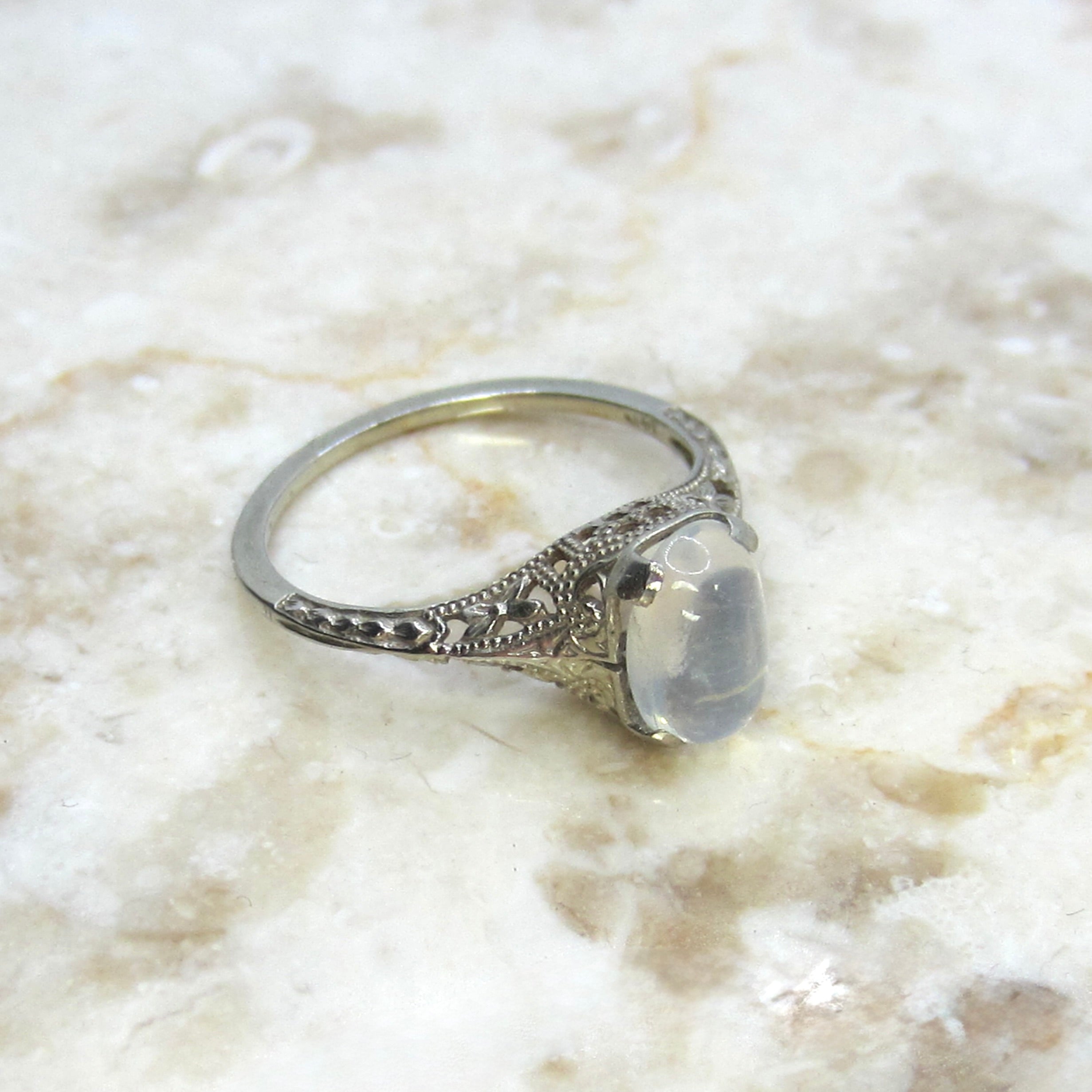 Antique Art Deco 14k White Gold Moonstone Ring c.1920s