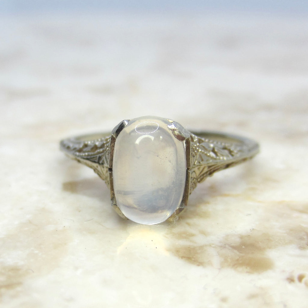 Antique Art Deco 14k White Gold Moonstone Ring c.1920s