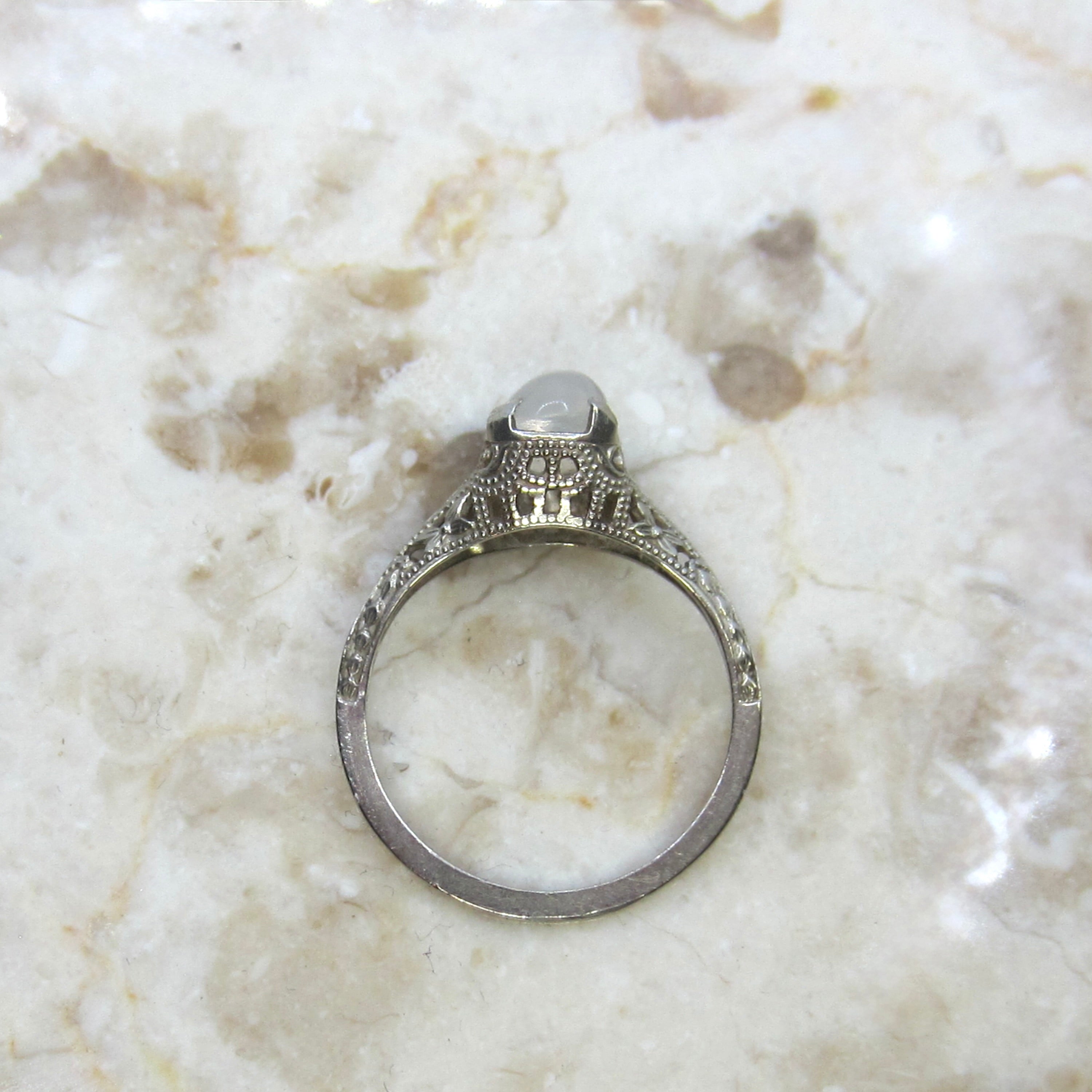 Antique Art Deco 14k White Gold Moonstone Ring c.1920s