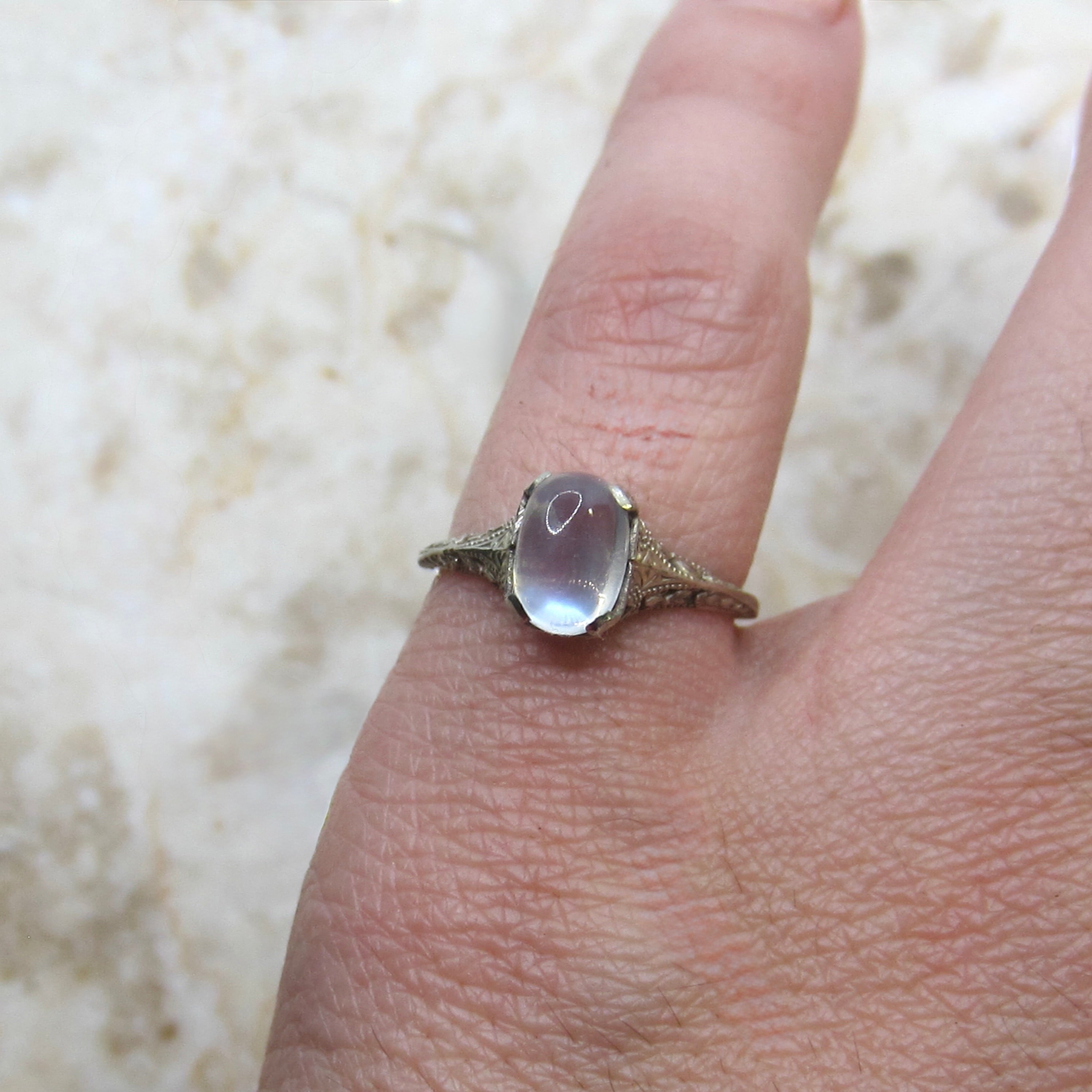 Antique Art Deco 14k White Gold Moonstone Ring c.1920s