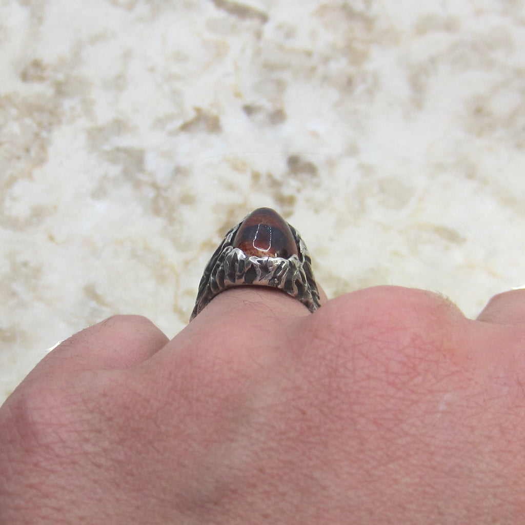 Vintage Sterling Silver Brutalist Mexican Fire Opal Ring c.1970s