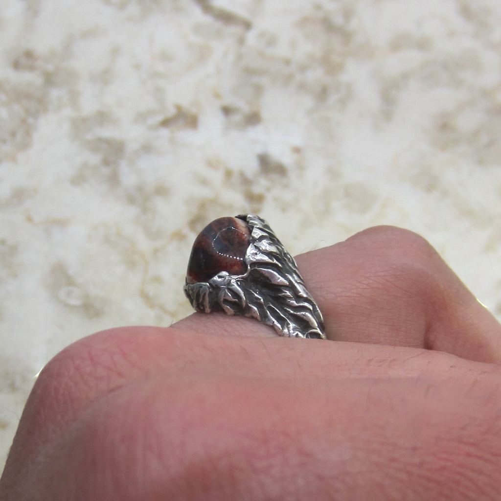 Vintage Sterling Silver Brutalist Mexican Fire Opal Ring c.1970s