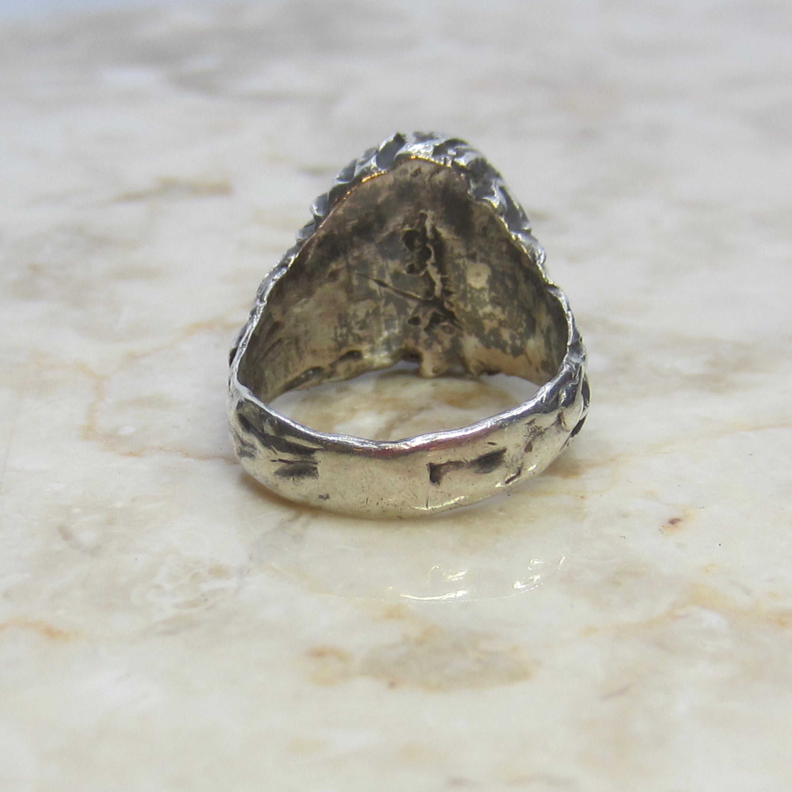 Vintage Sterling Silver Brutalist Mexican Fire Opal Ring c.1970s