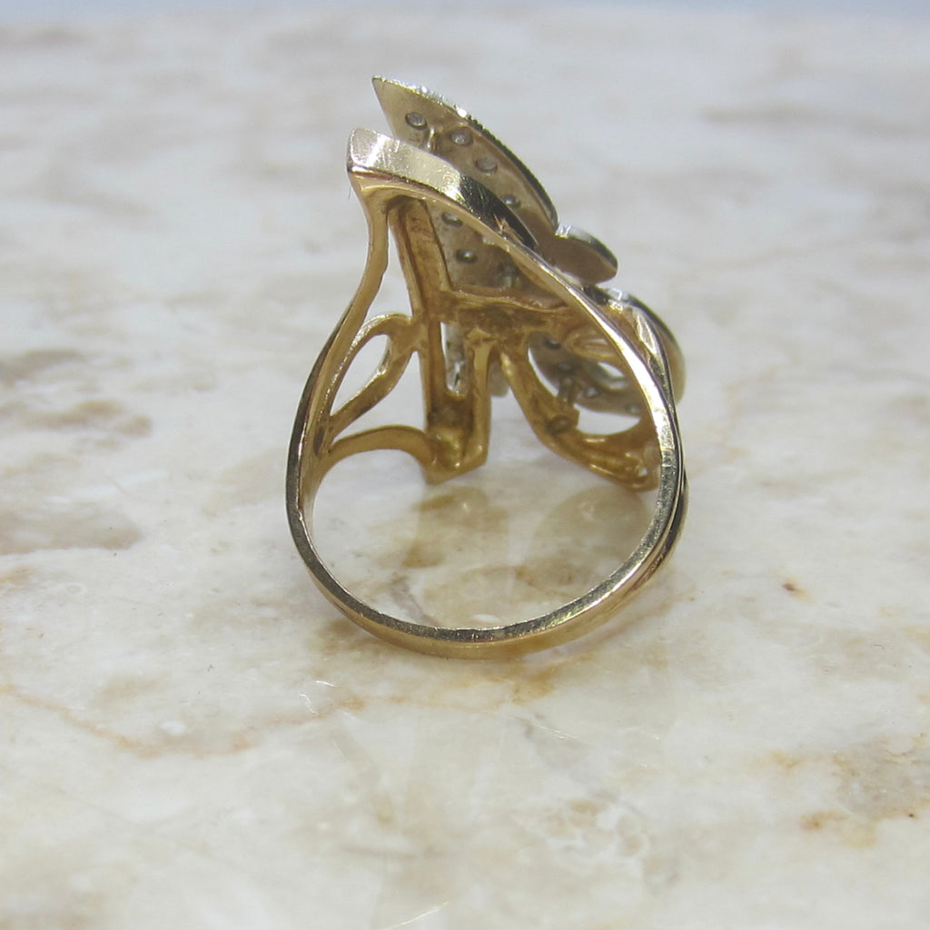 Vintage 14k Gold A Initial Ring With Diamonds c.1960s