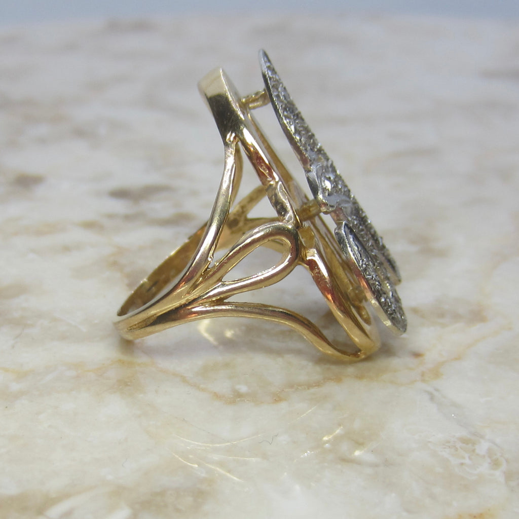 Vintage 14k Gold A Initial Ring With Diamonds c.1960s