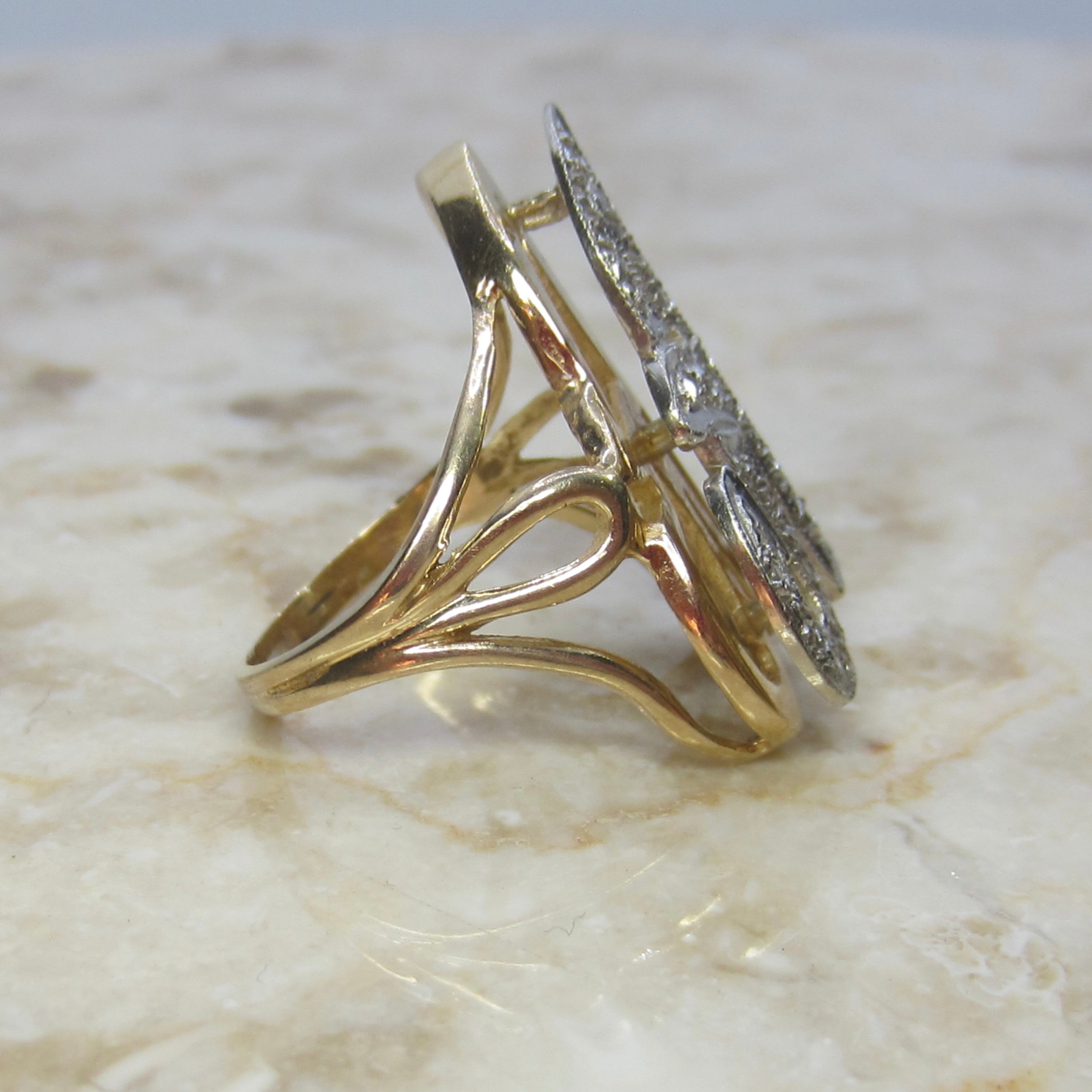 Vintage 14k Gold A Initial Ring With Diamonds c.1960s