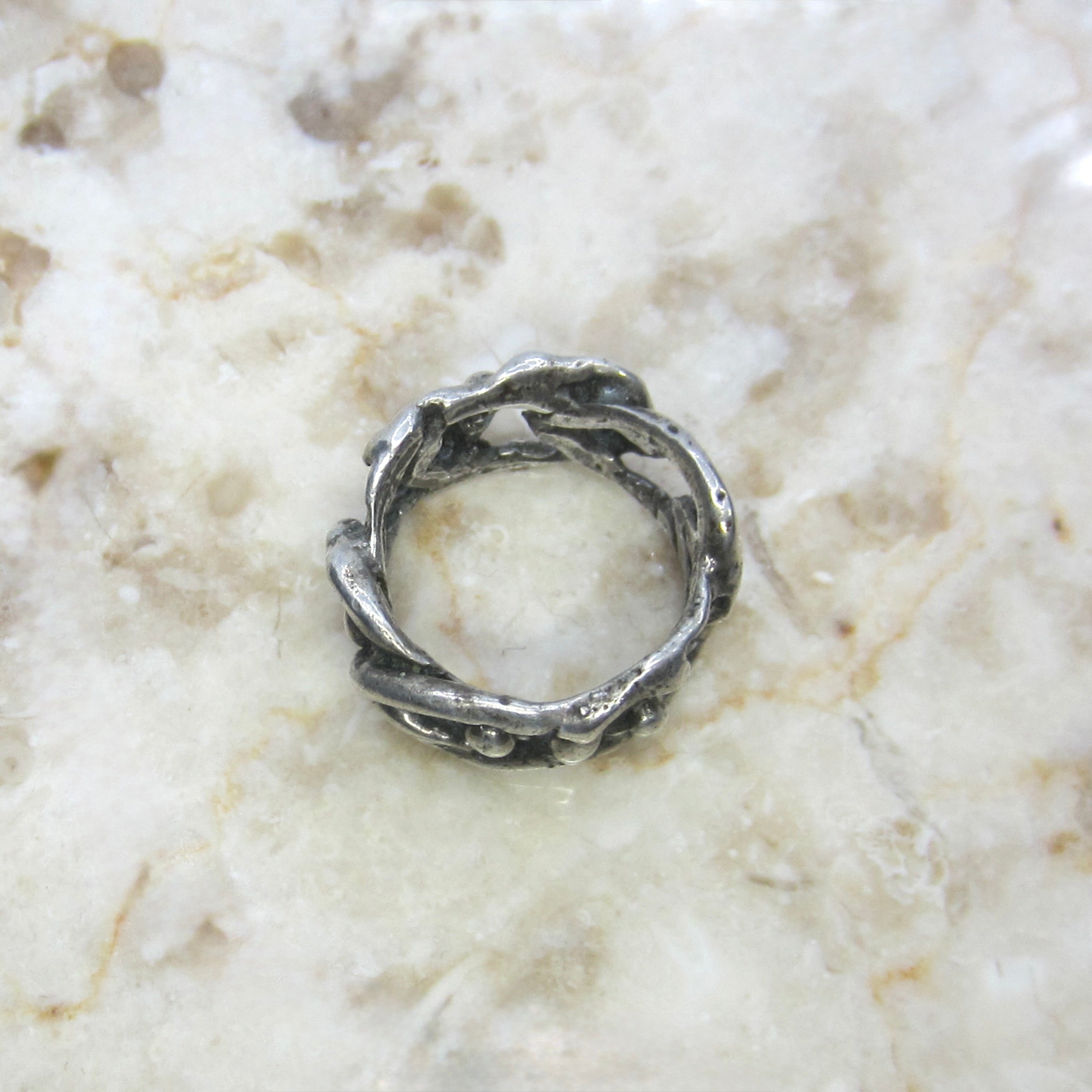 Vintage Brutalist Sterling Silver Openwork Wide Band Ring c.1970s