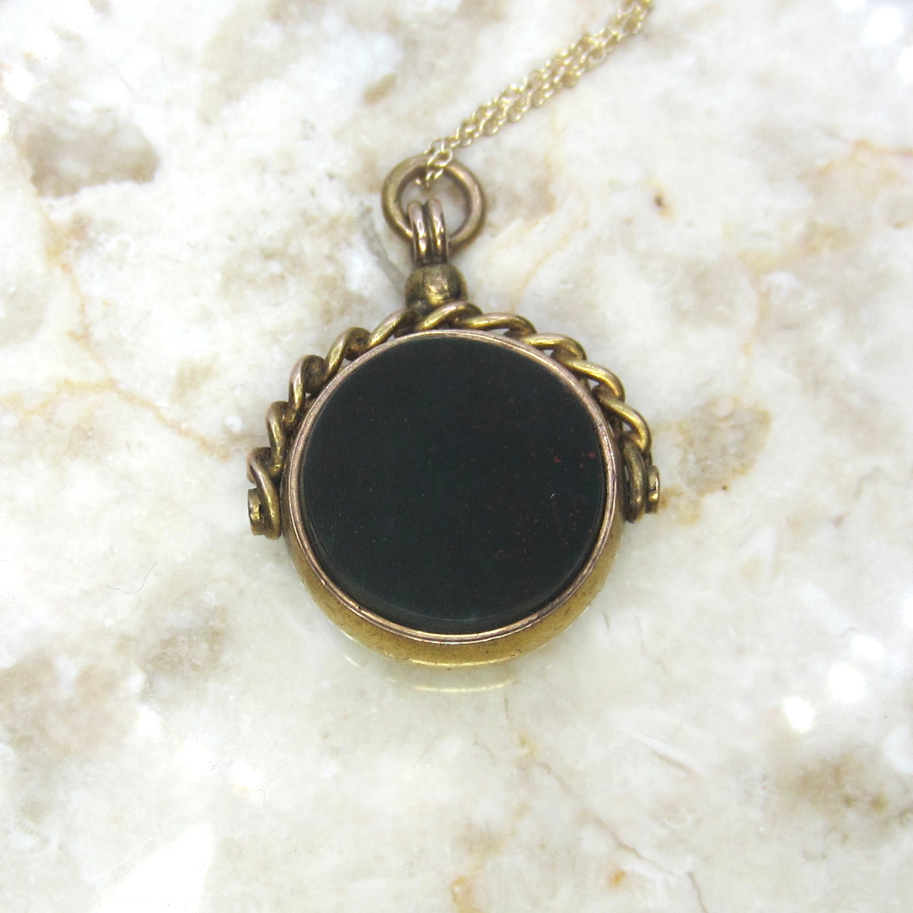 Antique Victorian 15k Gold Bloodstone and Carnelian Spinner Fob Pendant English Hallmarks 1890