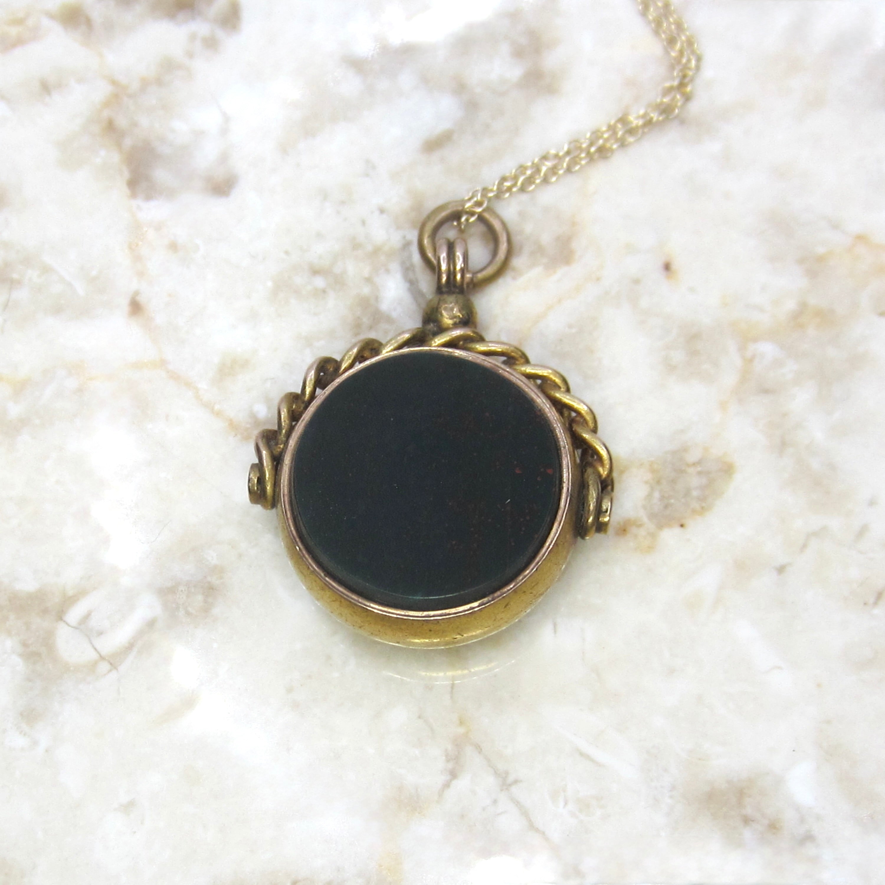 Antique Victorian 15k Gold Bloodstone and Carnelian Spinner Fob Pendant English Hallmarks 1890