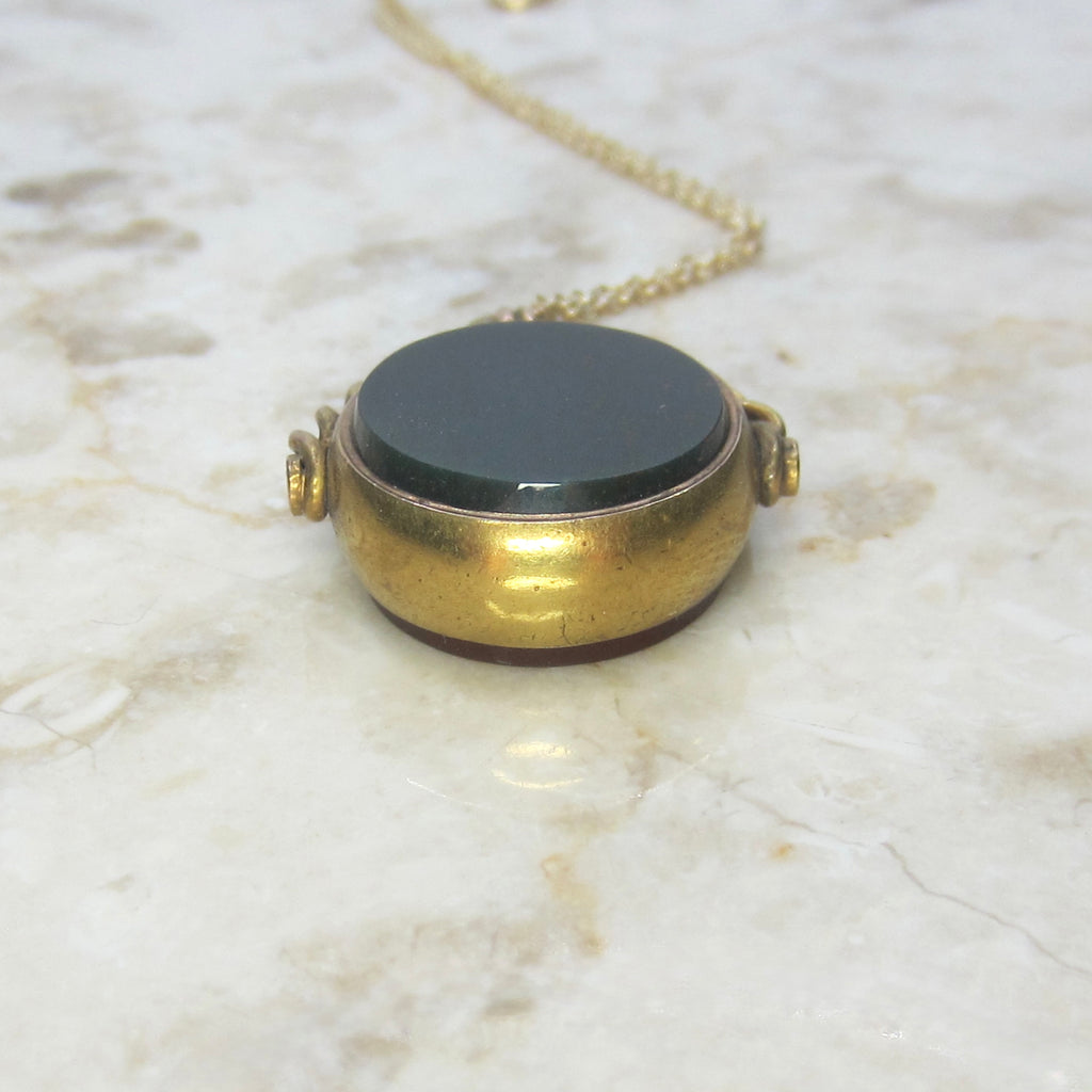 Antique Victorian 15k Gold Bloodstone and Carnelian Spinner Fob Pendant English Hallmarks 1890