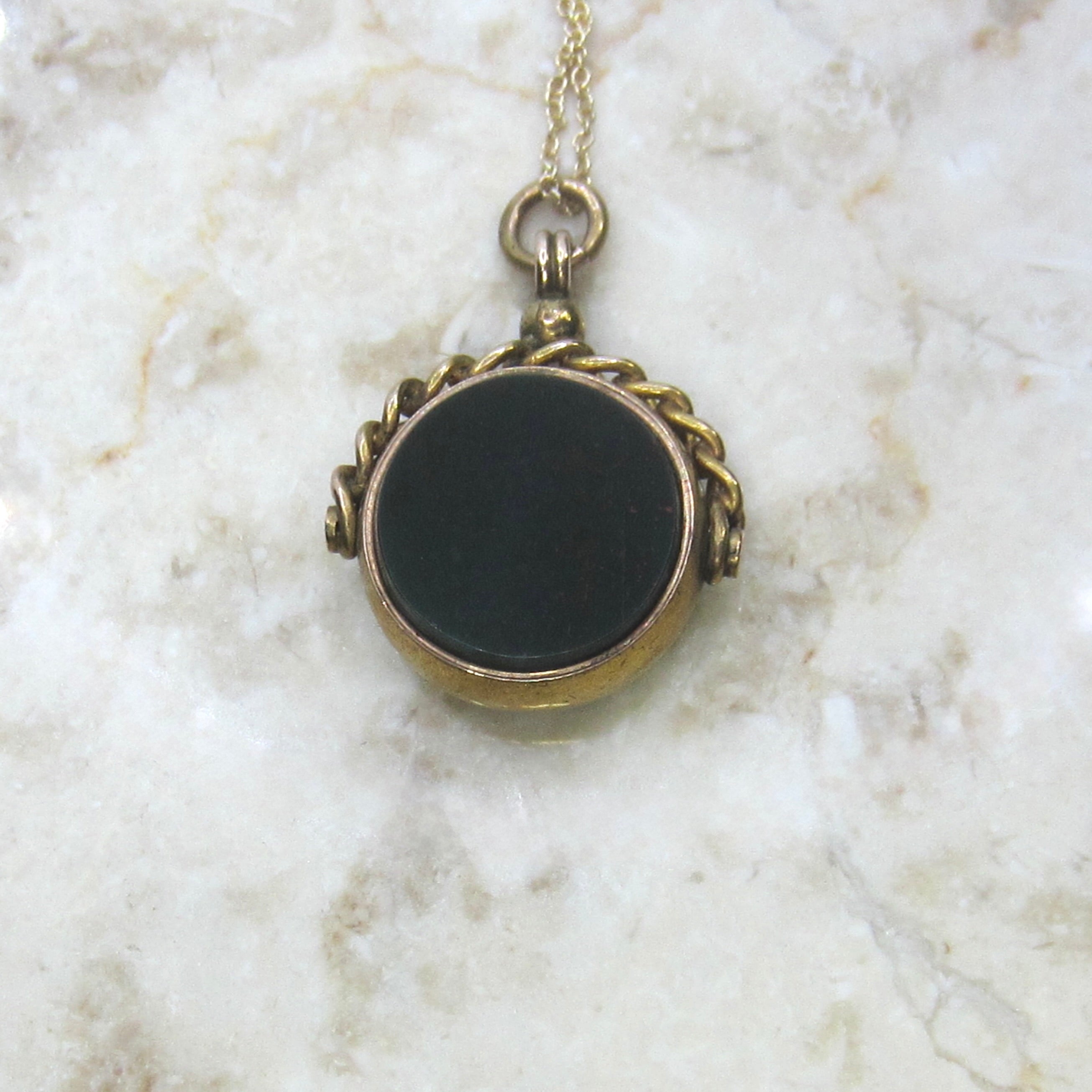 Antique Victorian 15k Gold Bloodstone and Carnelian Spinner Fob Pendant English Hallmarks 1890