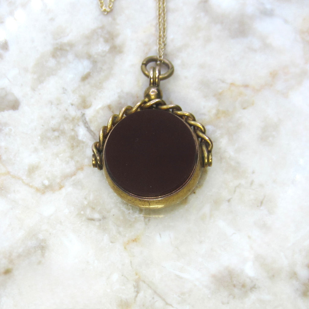 Antique Victorian 15k Gold Bloodstone and Carnelian Spinner Fob Pendant English Hallmarks 1890