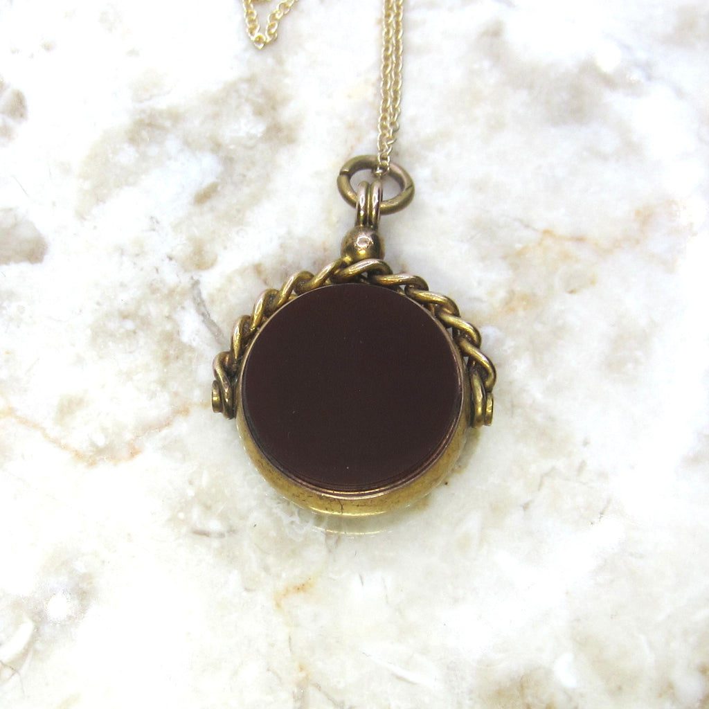 Antique Victorian 15k Gold Bloodstone and Carnelian Spinner Fob Pendant English Hallmarks 1890