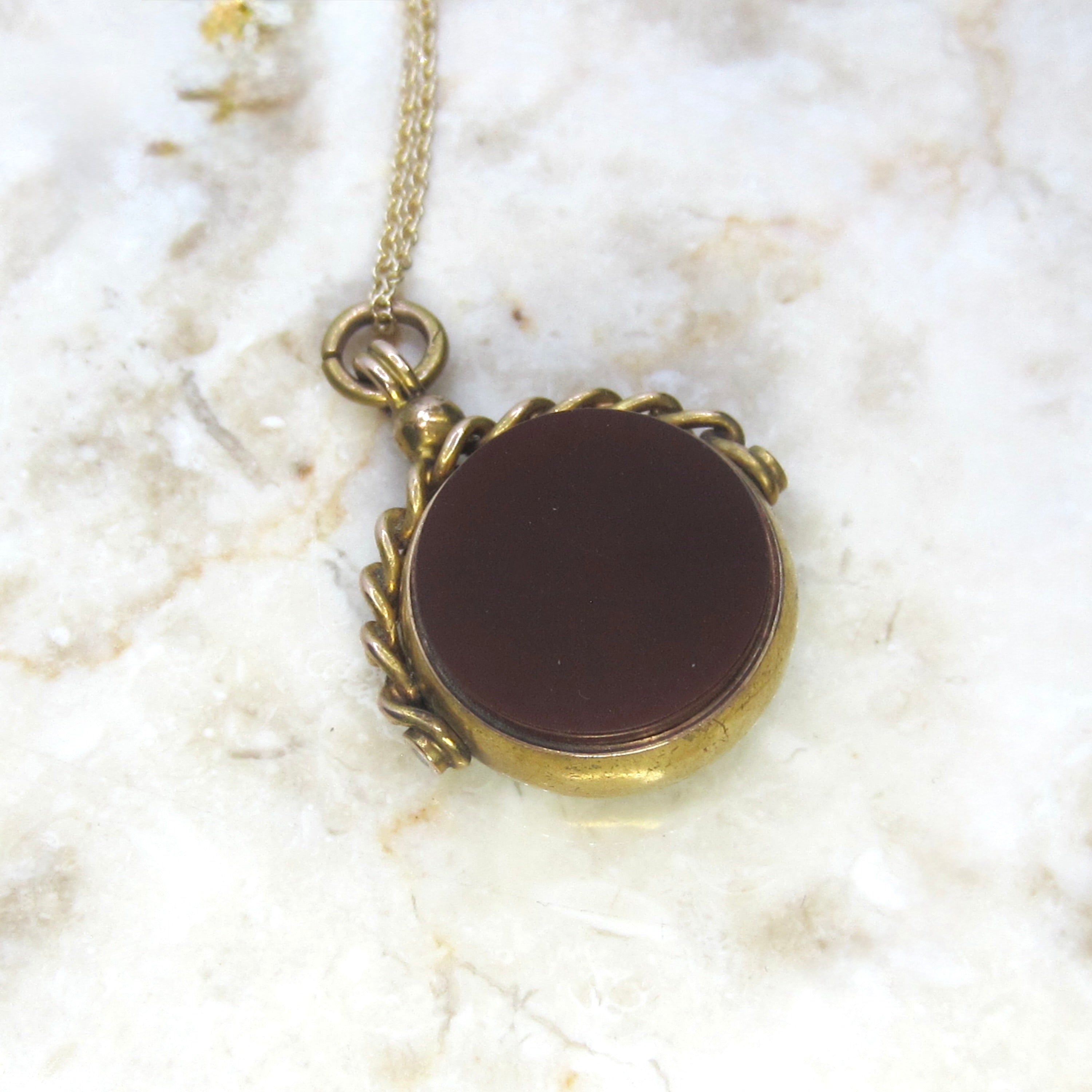 Antique Victorian 15k Gold Bloodstone and Carnelian Spinner Fob Pendant English Hallmarks 1890