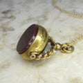 Antique Victorian 15k Gold Bloodstone and Carnelian Spinner Fob Pendant English Hallmarks 1890