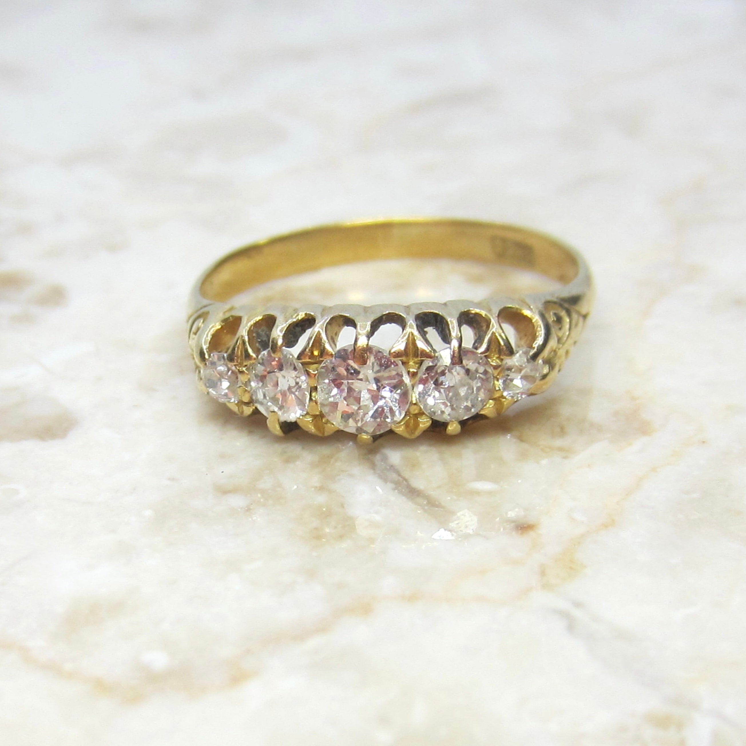 Antique 18k Gold Old European Cut Diamond Five Stone Band c.1900
