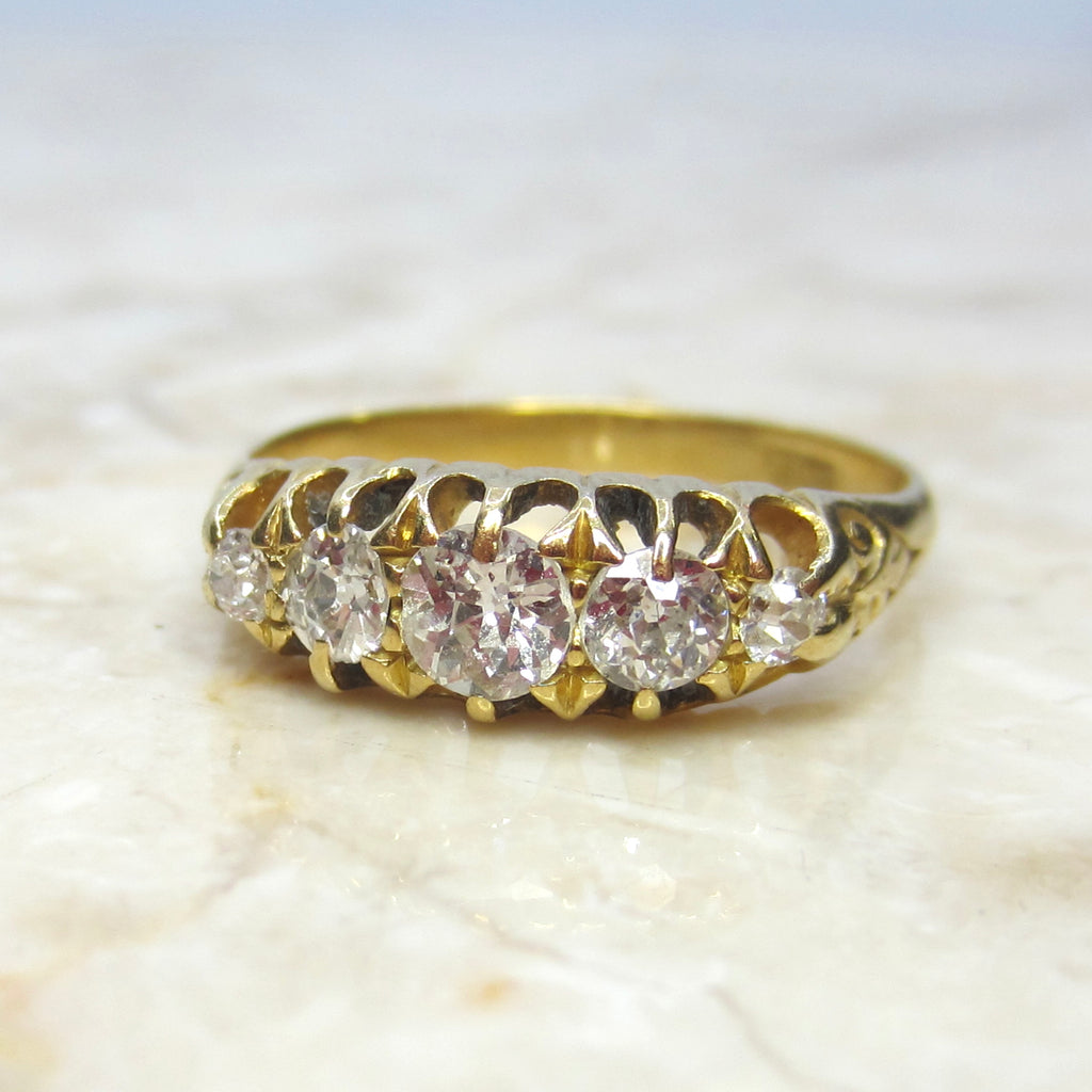 Antique 18k Gold Old European Cut Diamond Five Stone Band c.1900