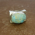 Vintage Sterling Silver Faience Scarab Ring c.1970s