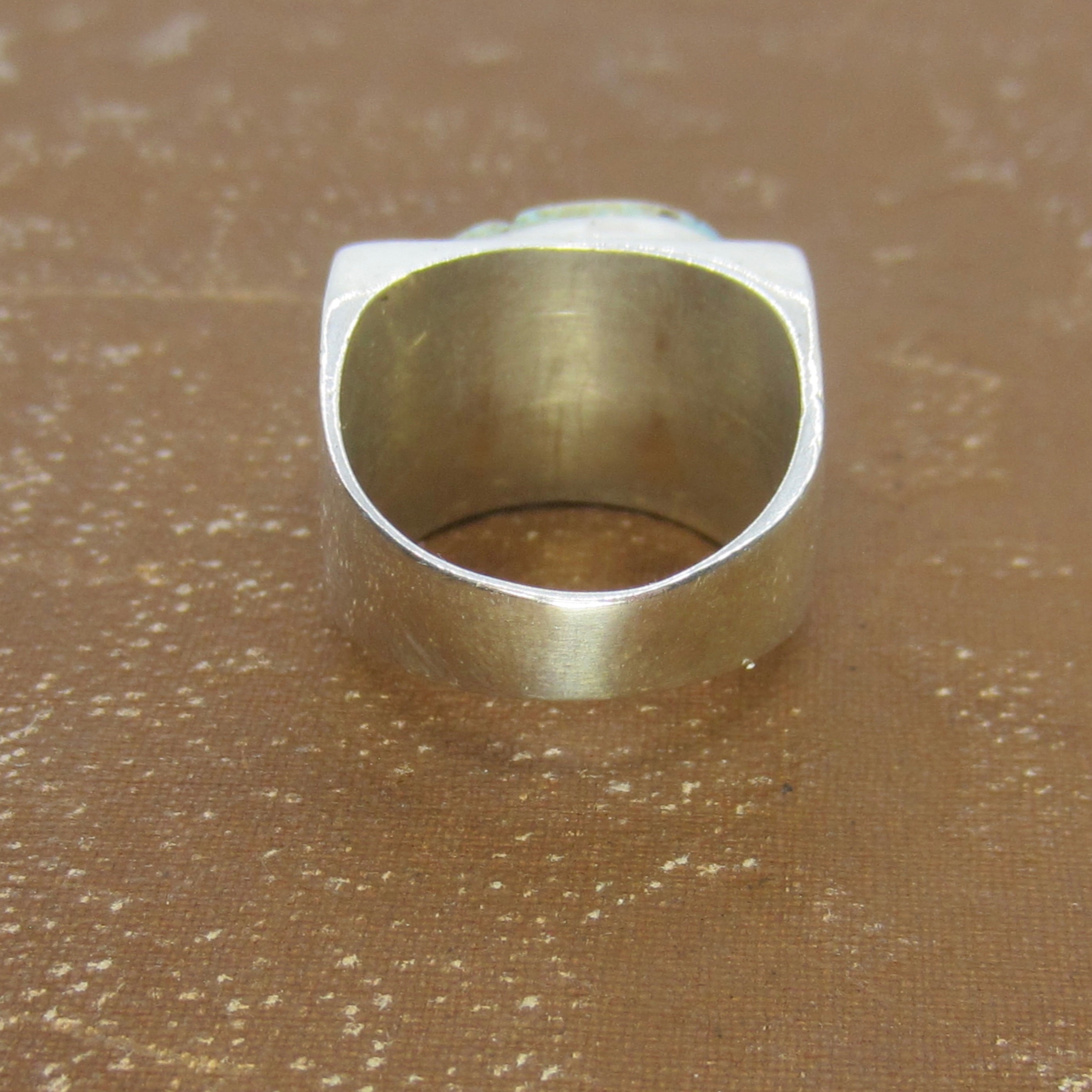 Vintage Sterling Silver Faience Scarab Ring c.1970s