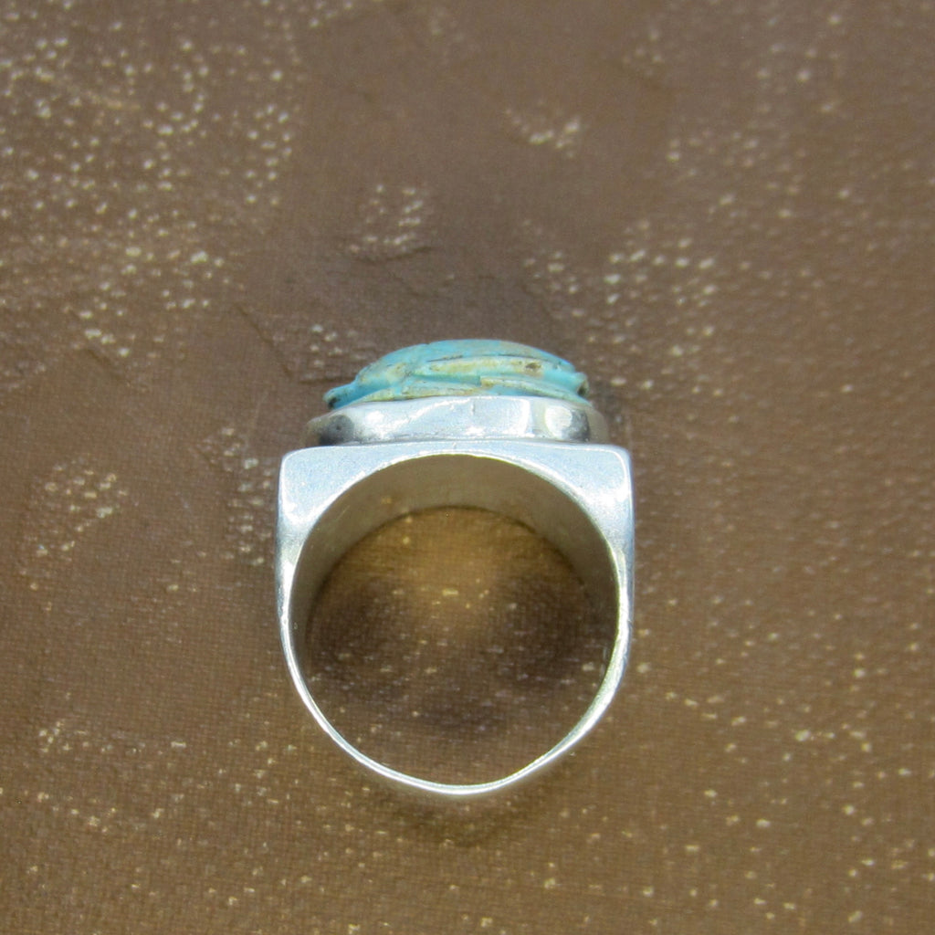Vintage Sterling Silver Faience Scarab Ring c.1970s