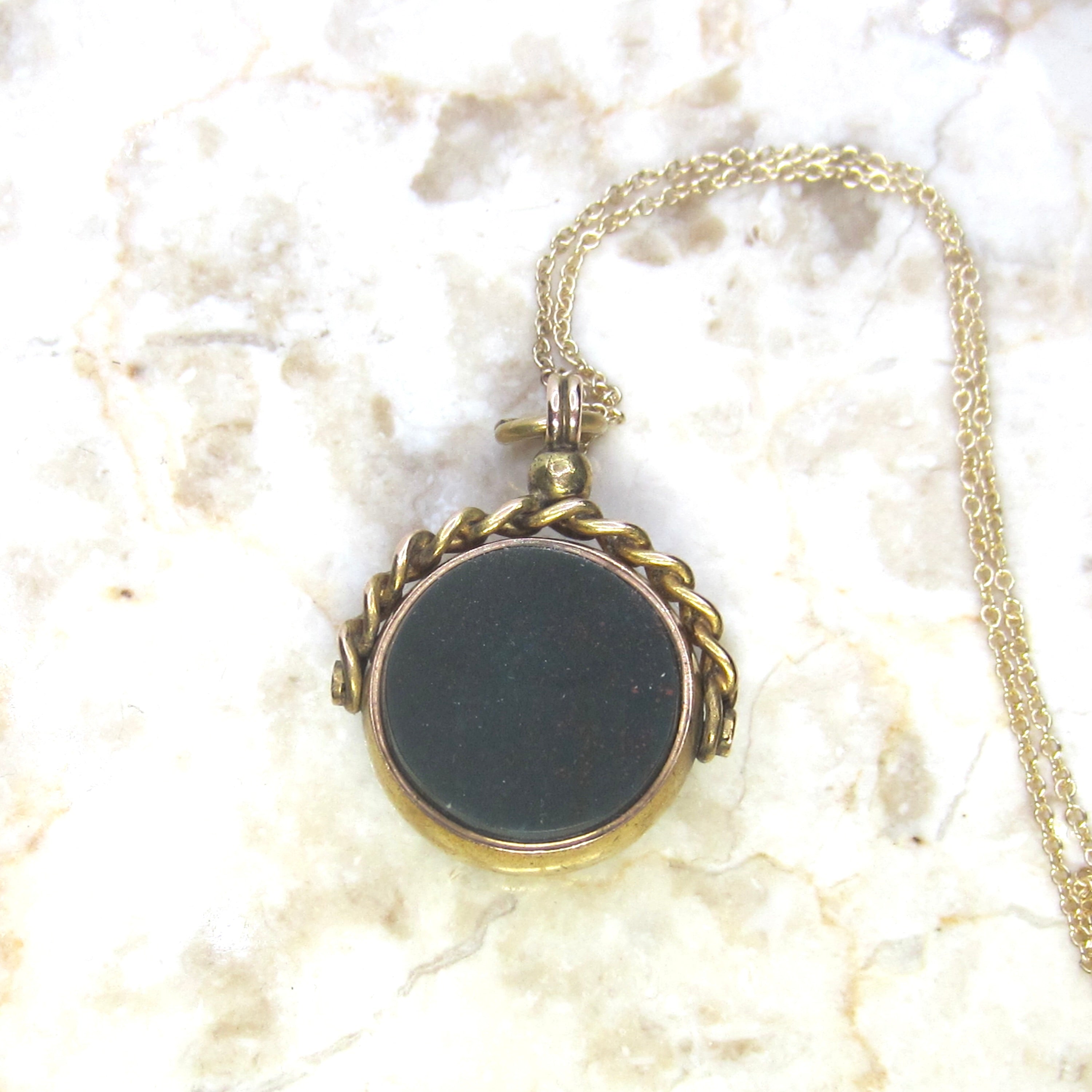 Antique Victorian 15k Gold Bloodstone and Carnelian Spinner Fob Pendant English Hallmarks 1890