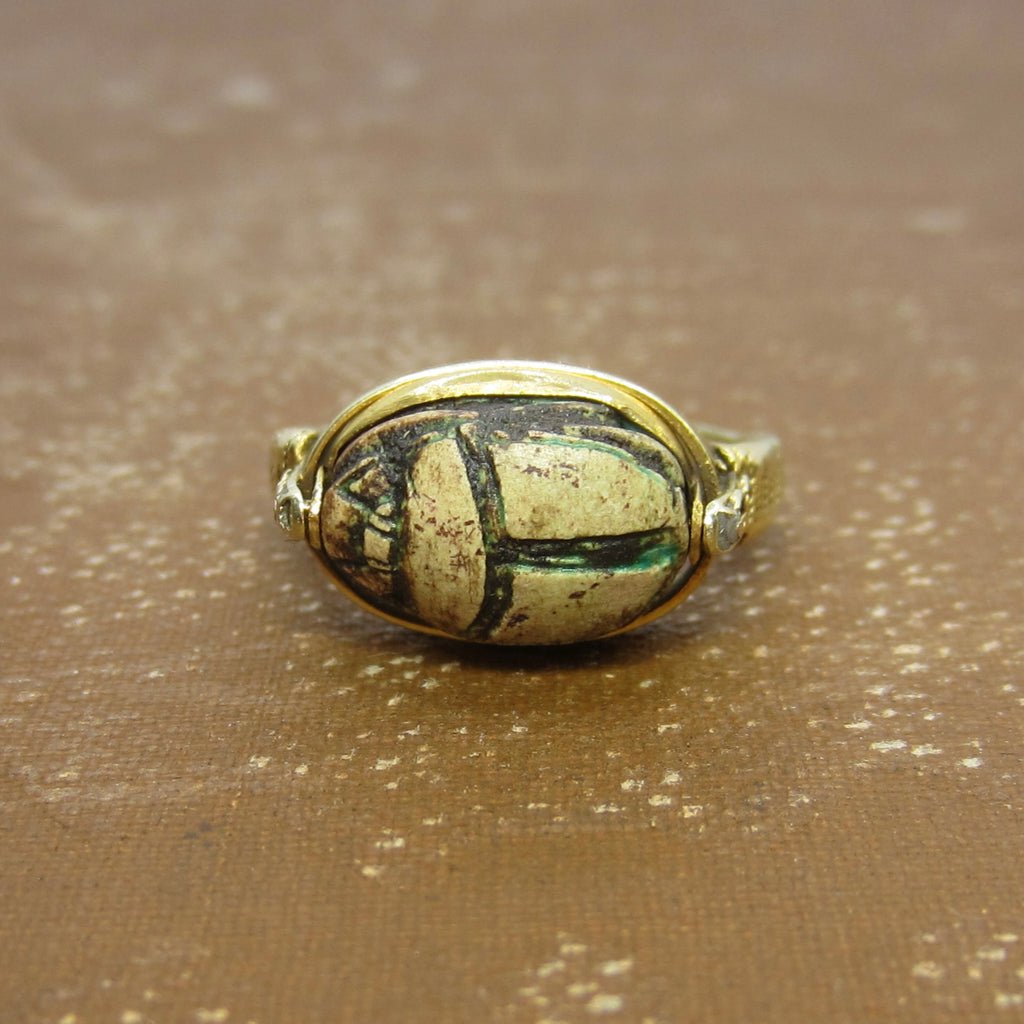 Antique Egyptian Revival 14k Gold Scarab Flip Spinner Ring c.1920s