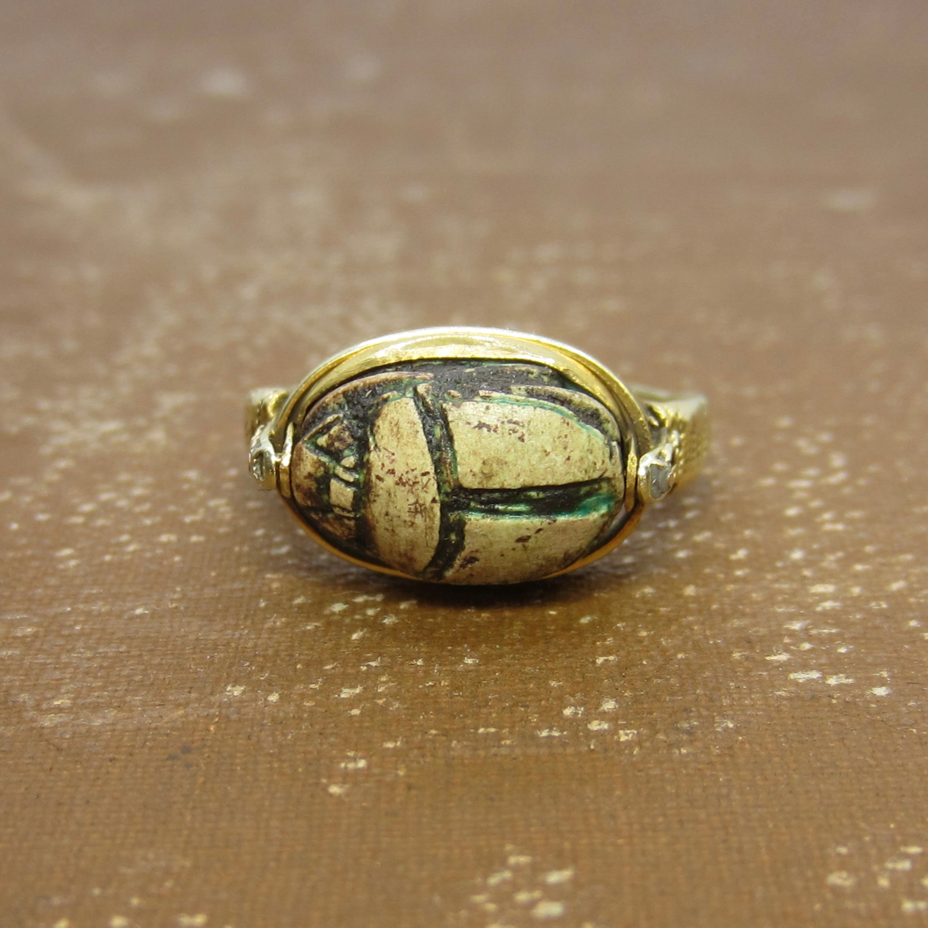 Antique Egyptian Revival 14k Gold Scarab Flip Spinner Ring c.1920s