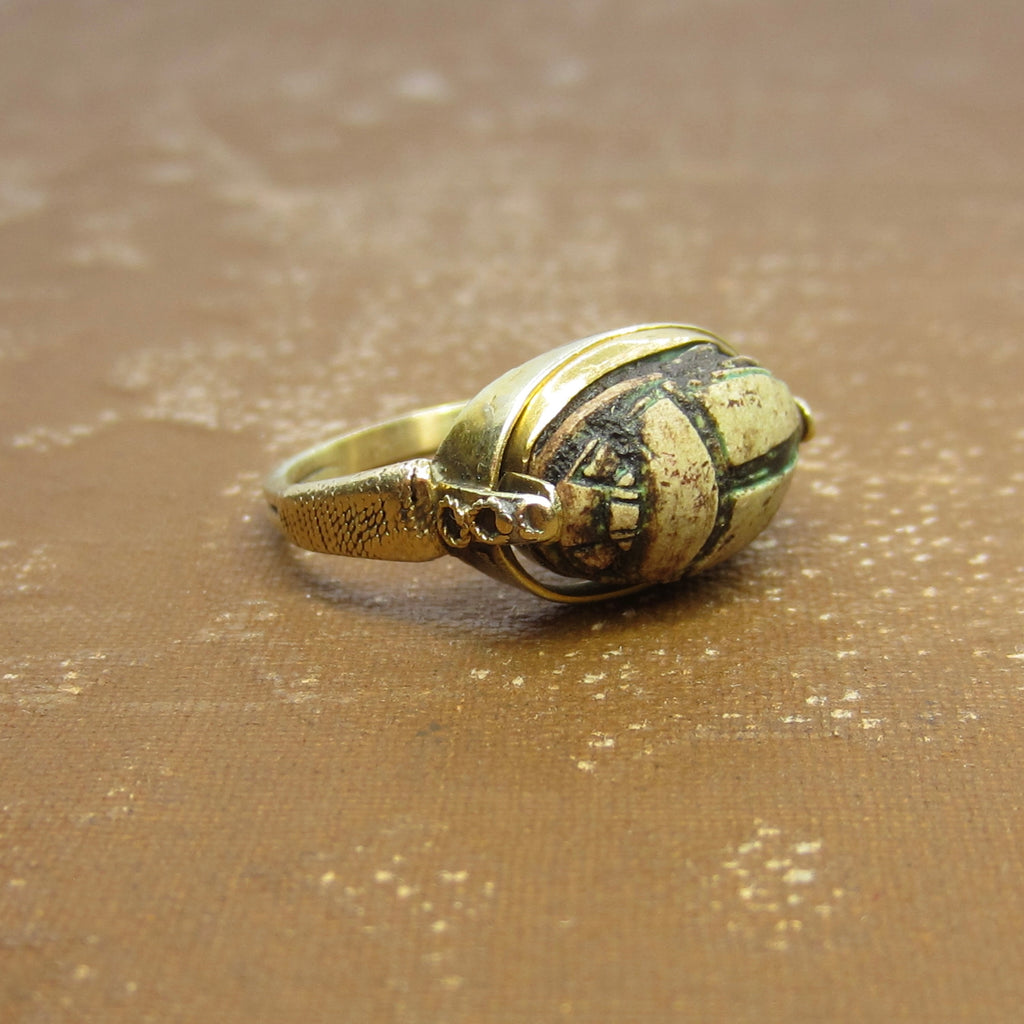 Antique Egyptian Revival 14k Gold Scarab Flip Spinner Ring c.1920s