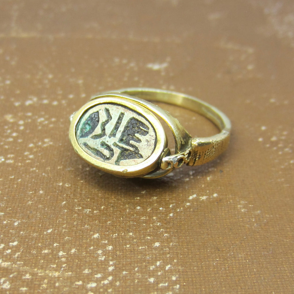 Antique Egyptian Revival 14k Gold Scarab Flip Spinner Ring c.1920s