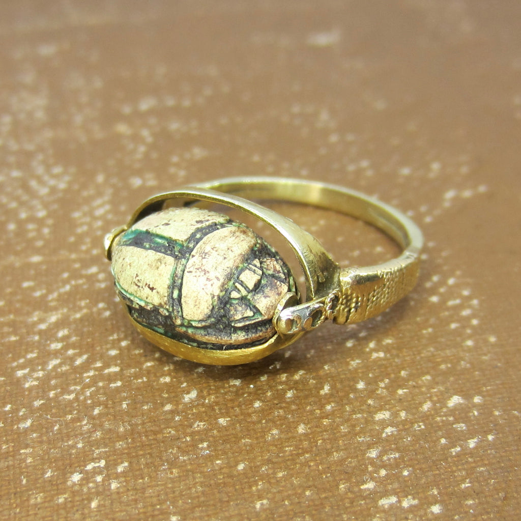 Antique Egyptian Revival 14k Gold Scarab Flip Spinner Ring c.1920s