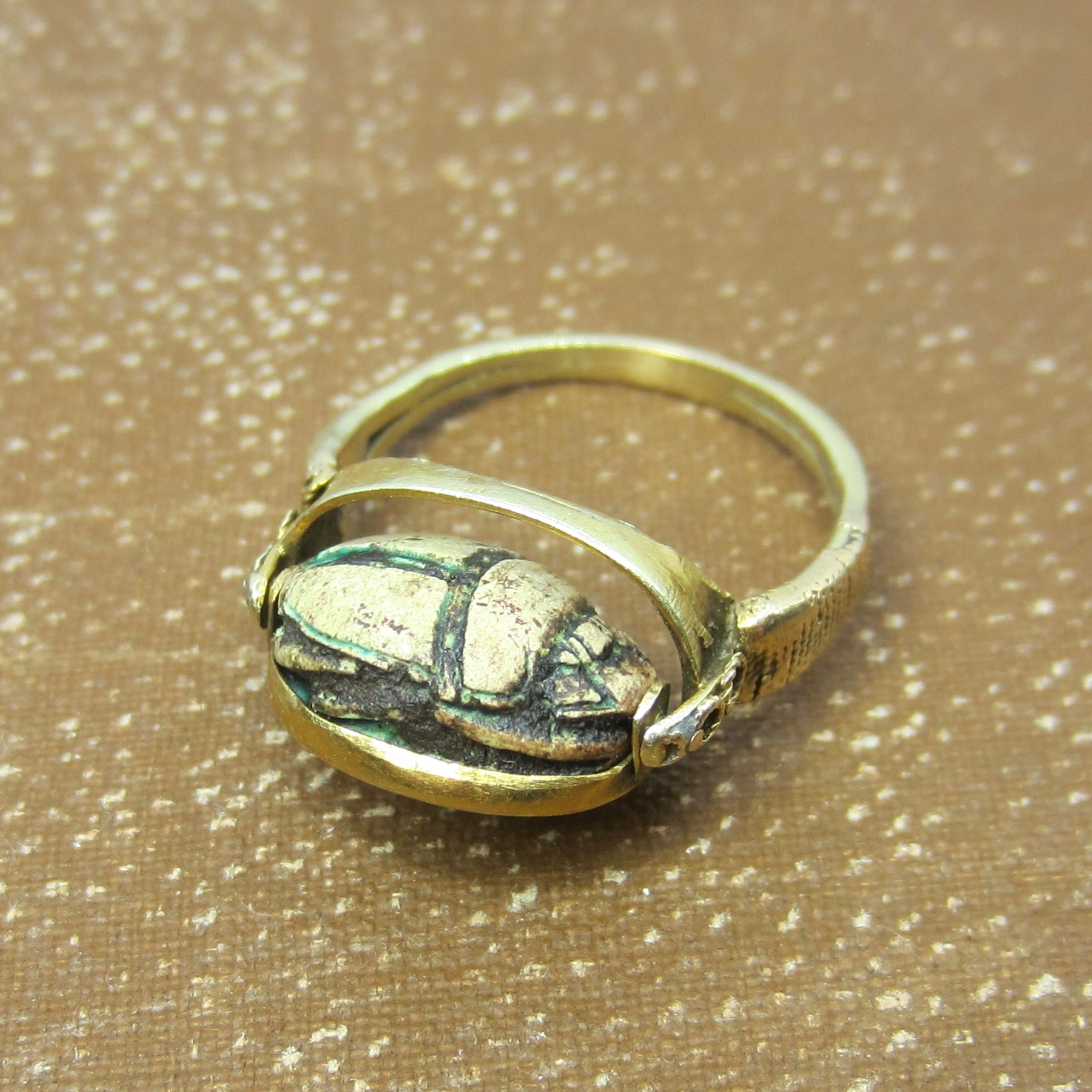 Antique Egyptian Revival 14k Gold Scarab Flip Spinner Ring c.1920s