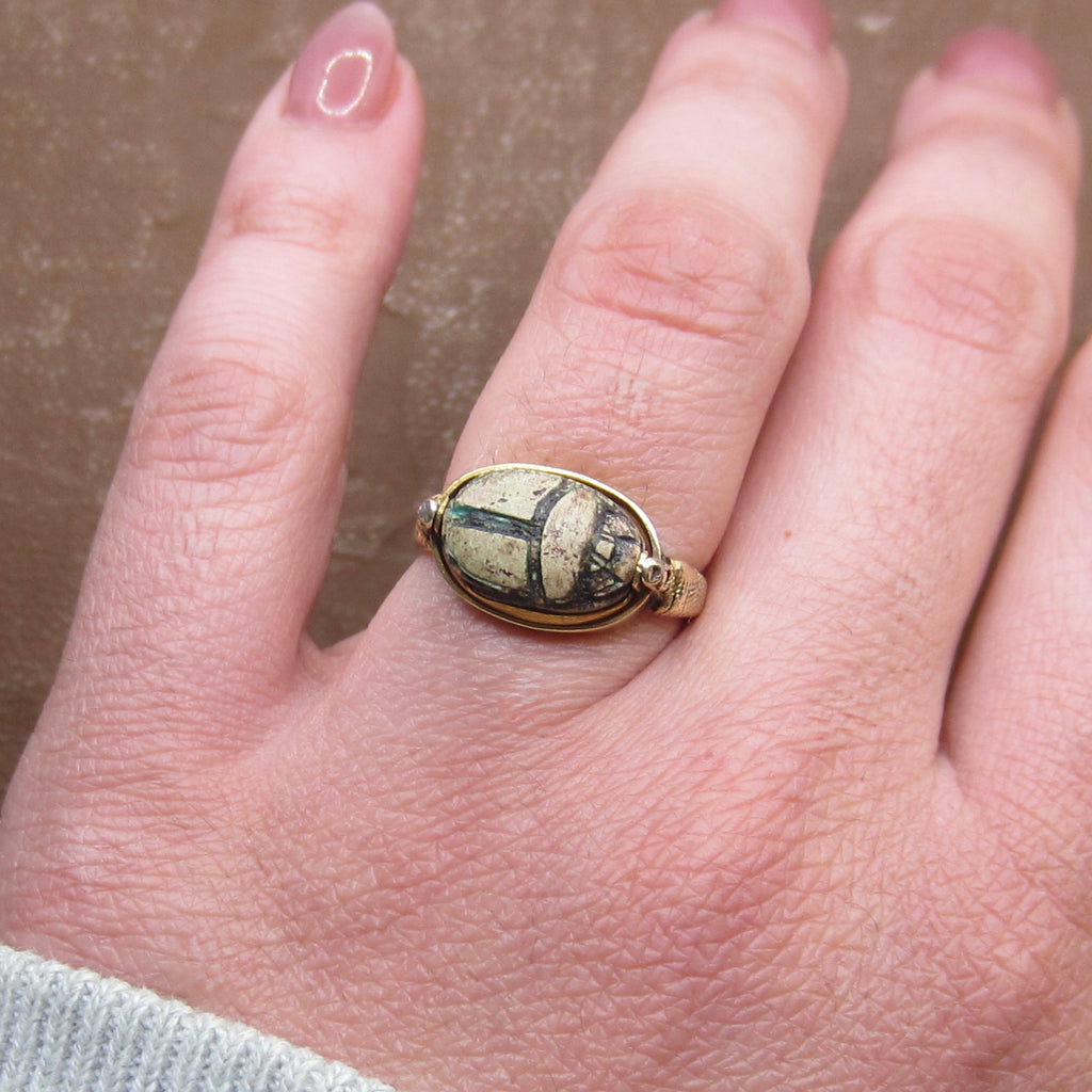 Antique Egyptian Revival 14k Gold Scarab Flip Spinner Ring c.1920s