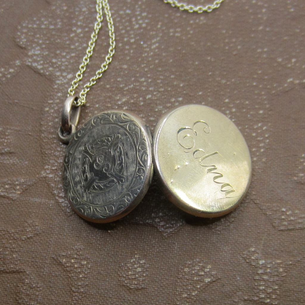 Antique Edwardian Gold Filled Locket Engraved Edna c.1900
