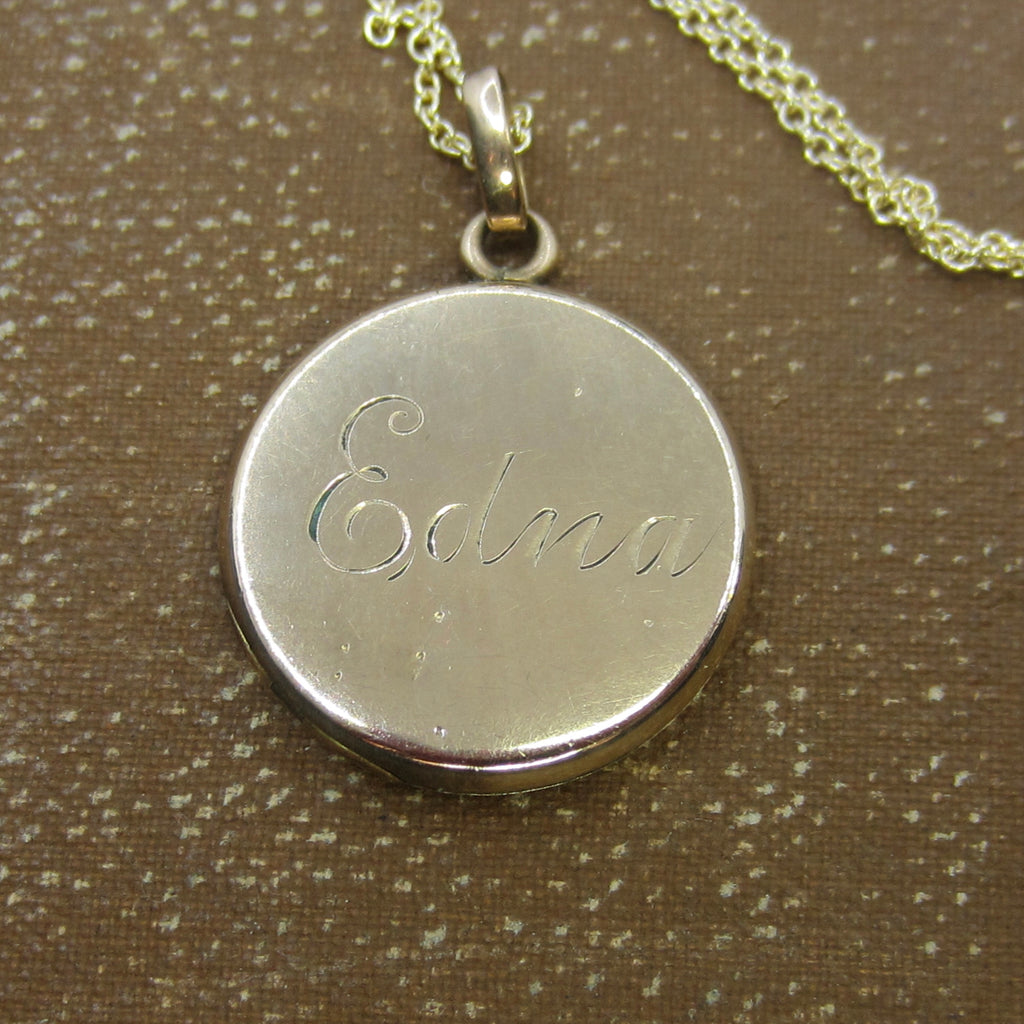 Antique Edwardian Gold Filled Locket Engraved Edna c.1900