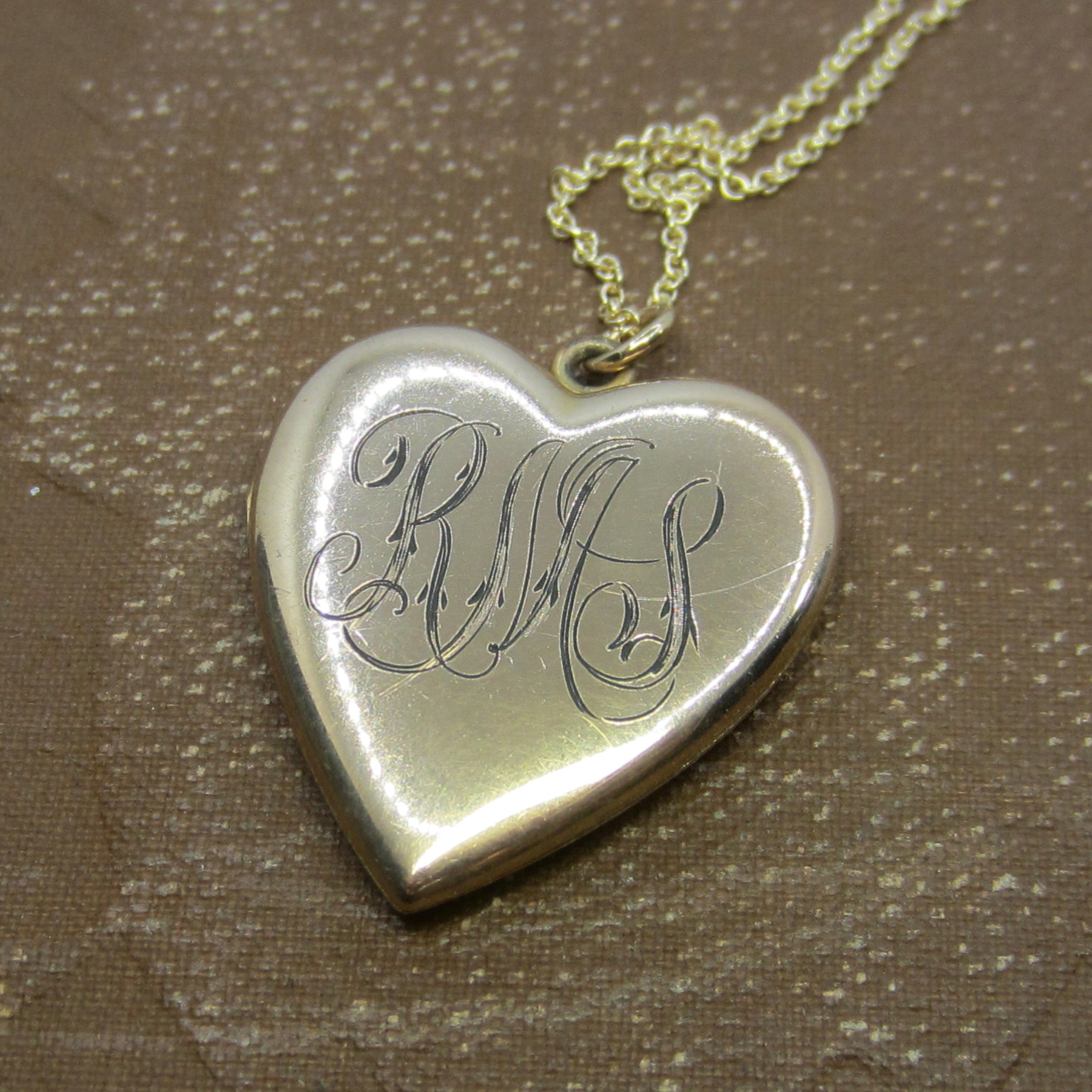 Antique Heart Locket / Large Edwardian Gold Filled Heart Locket With Initials c.1910