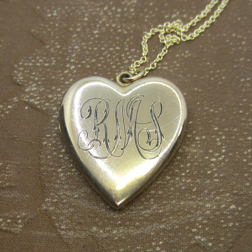 Antique Heart Locket / Large Edwardian Gold Filled Heart Locket With Initials c.1910