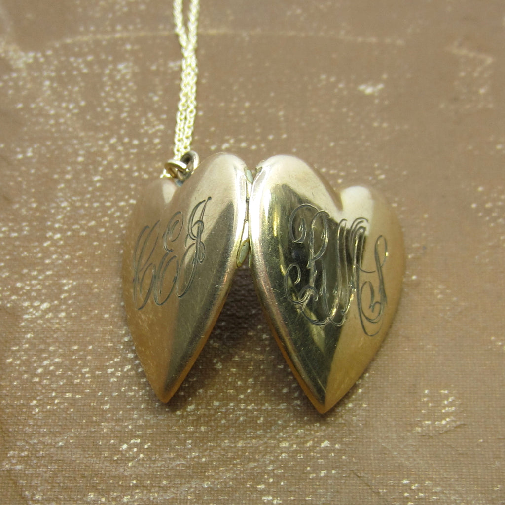 Antique Heart Locket / Large Edwardian Gold Filled Heart Locket With Initials c.1910