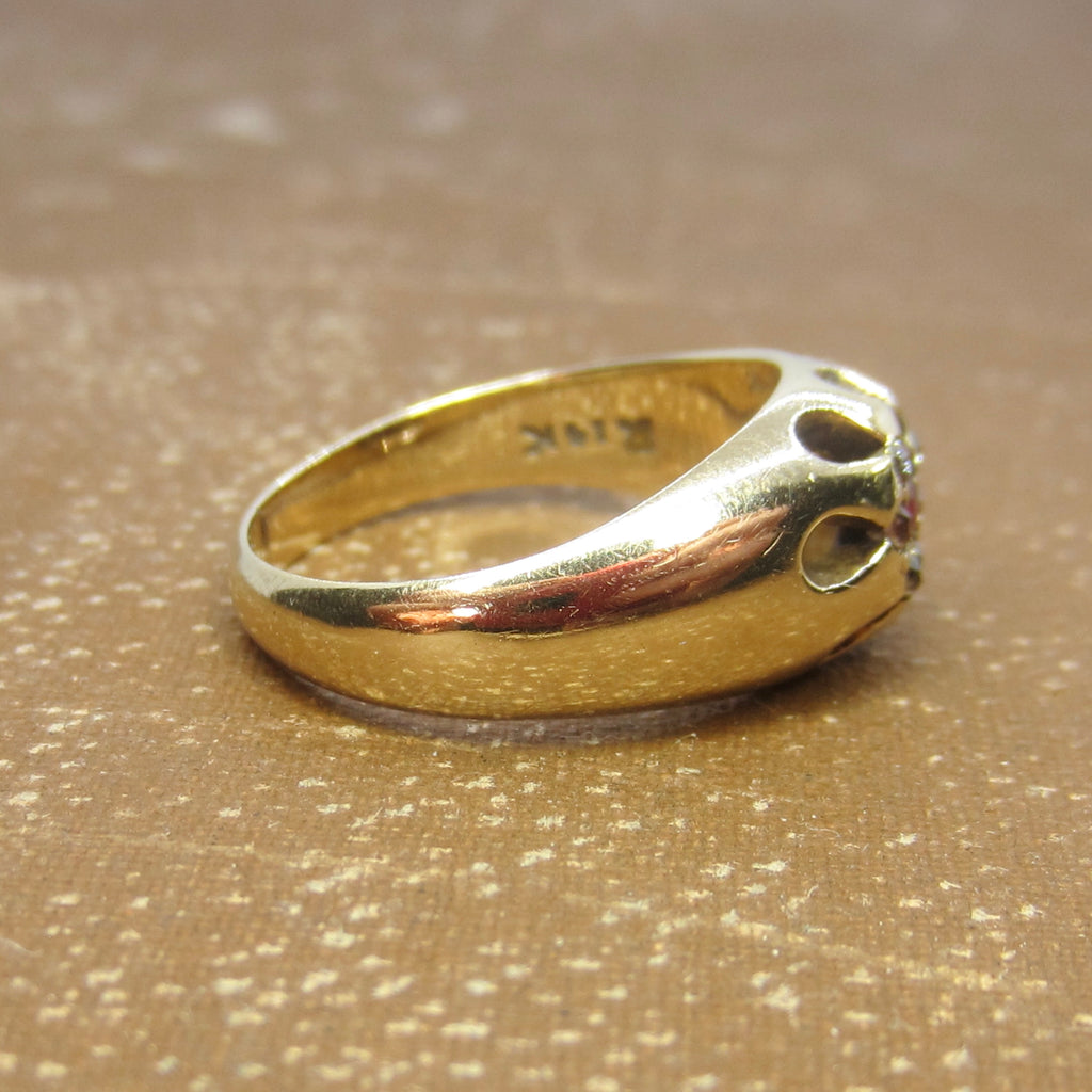 Antique 14k Gold Ruby and Old Mine Cut Diamond Flower Cluster Ring c.1890s