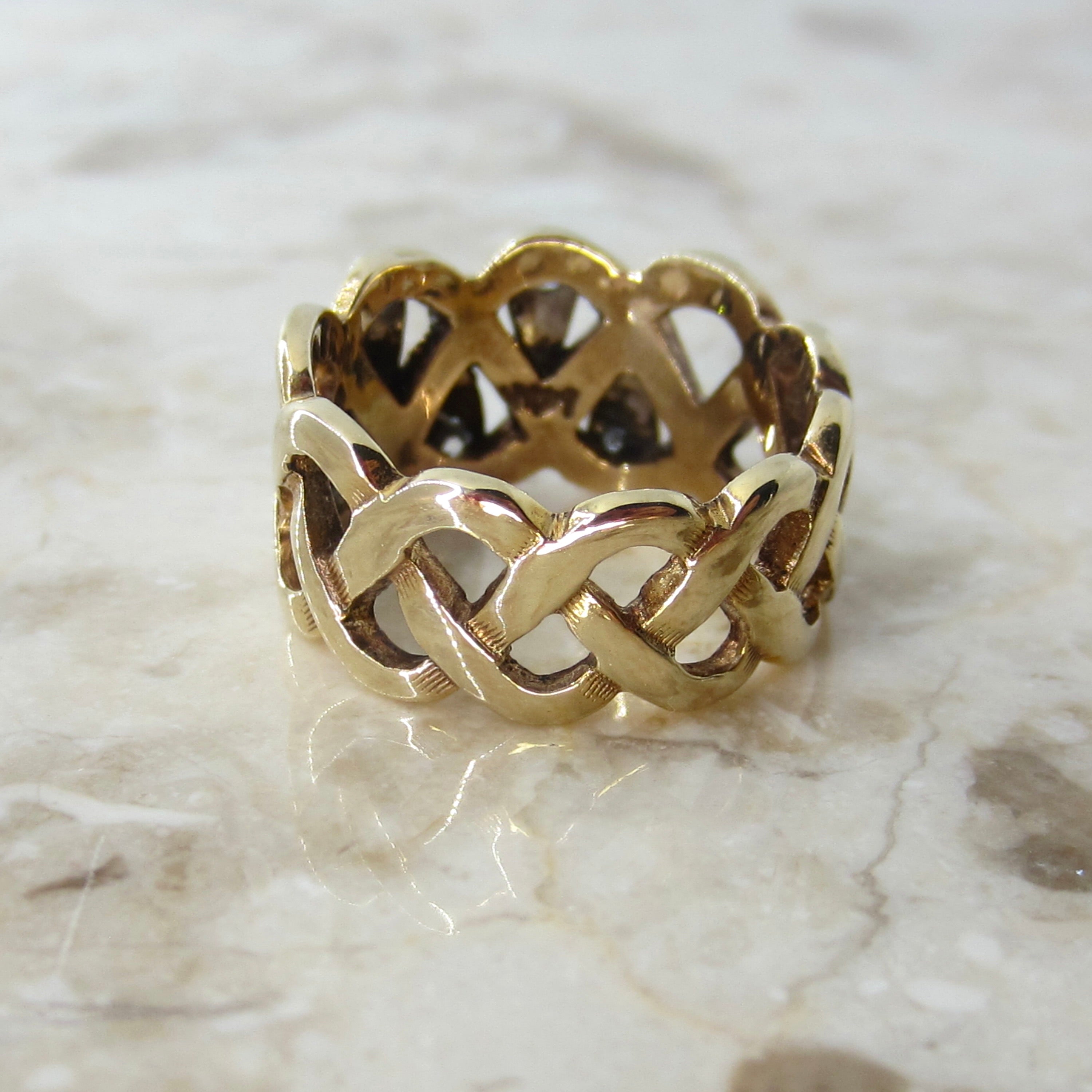 Vintage 14K Gold Diamond Woven Wide Band Ring c.1970s