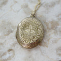 Antique Victorian 14k Gold Double Sided Ivy Greek Key Locket c.1880s