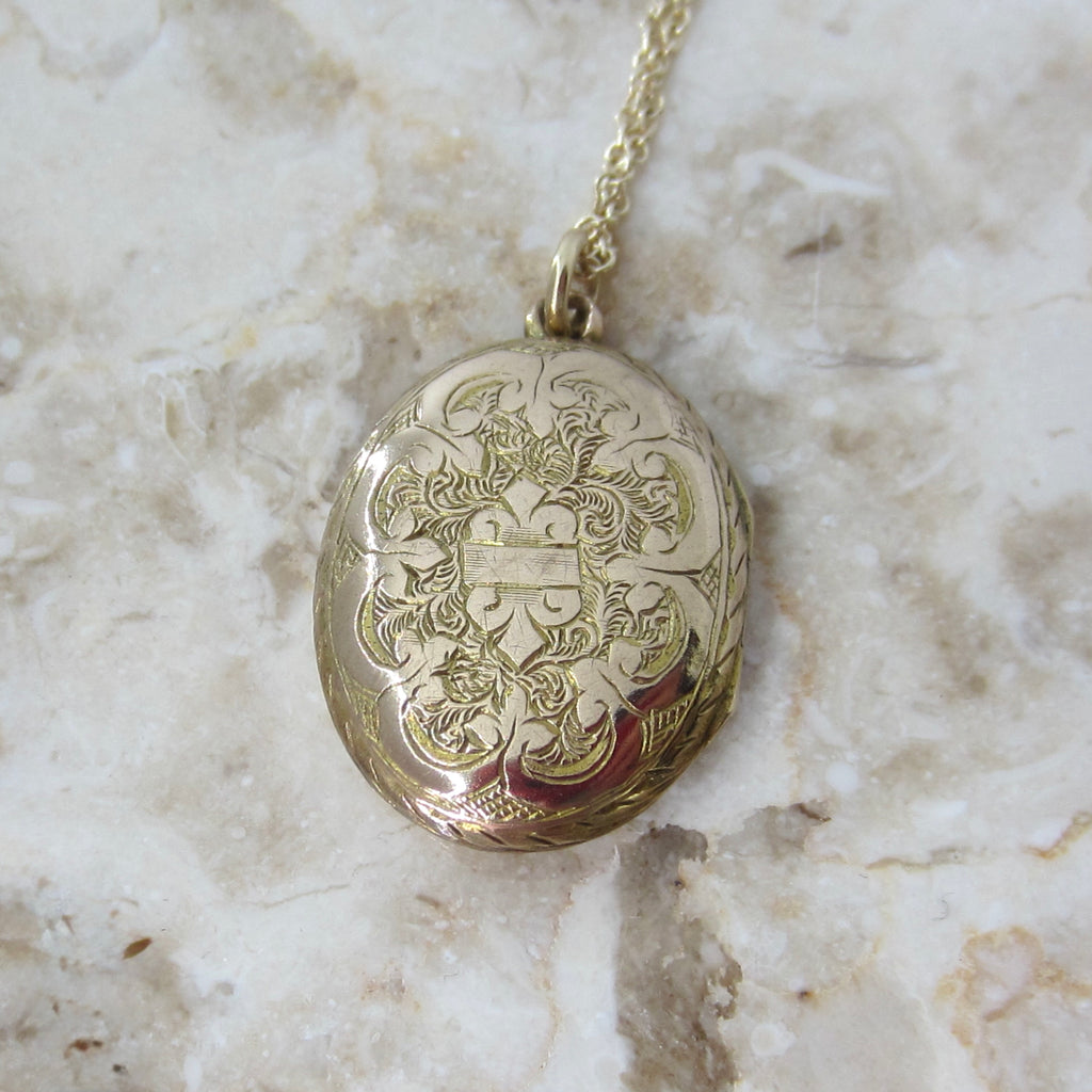Antique Victorian 14k Gold Double Sided Ivy Greek Key Locket c.1880s
