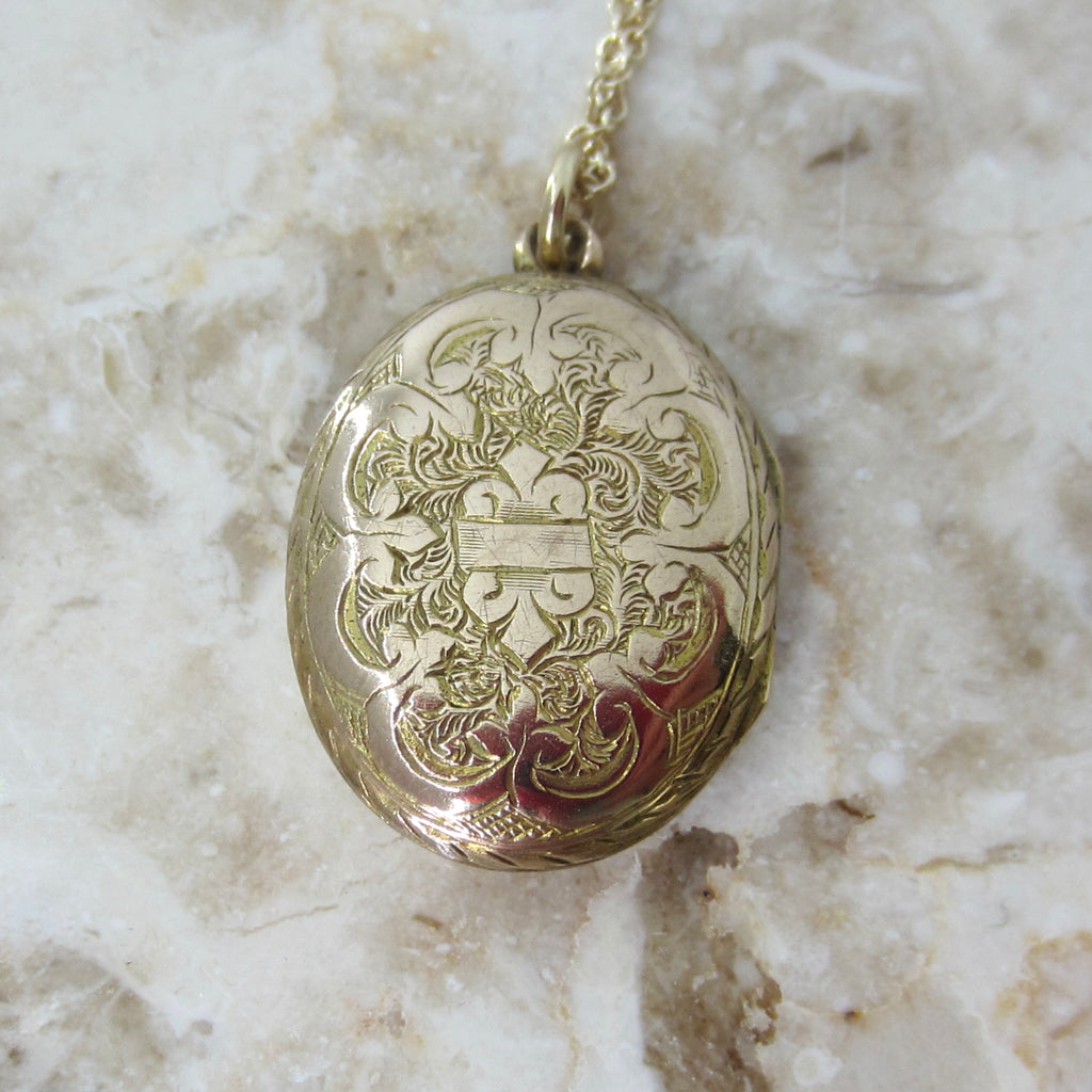 Antique Victorian 14k Gold Double Sided Ivy Greek Key Locket c.1880s