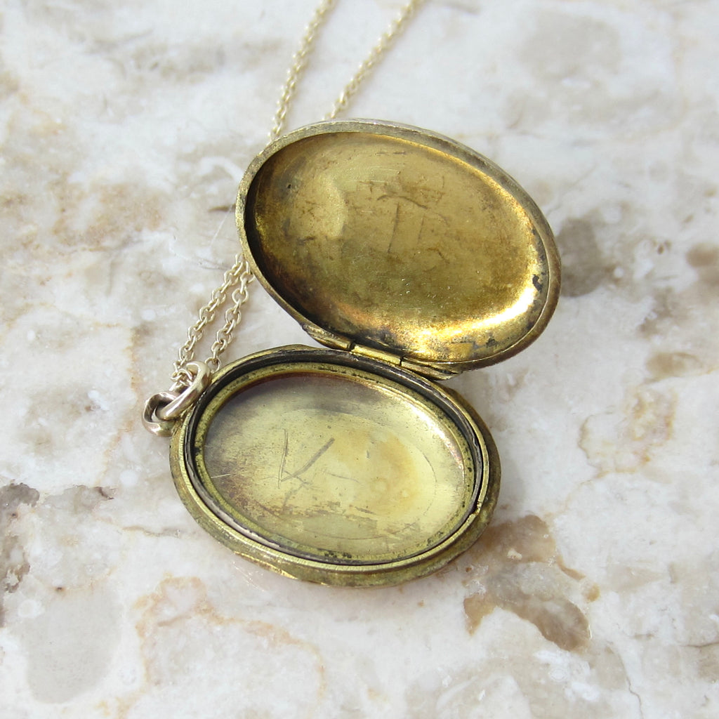 Antique Victorian 14k Gold Double Sided Ivy Greek Key Locket c.1880s