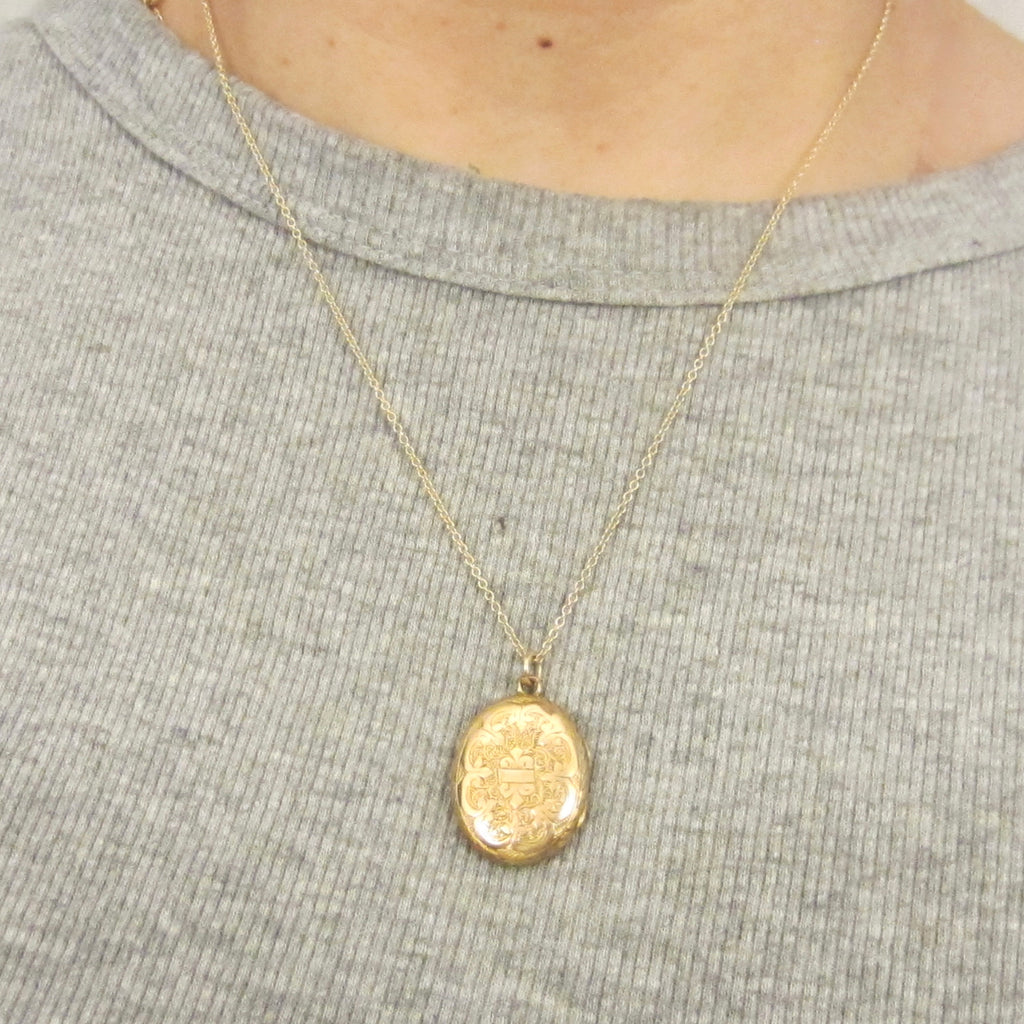 Antique Victorian 14k Gold Double Sided Ivy Greek Key Locket c.1880s