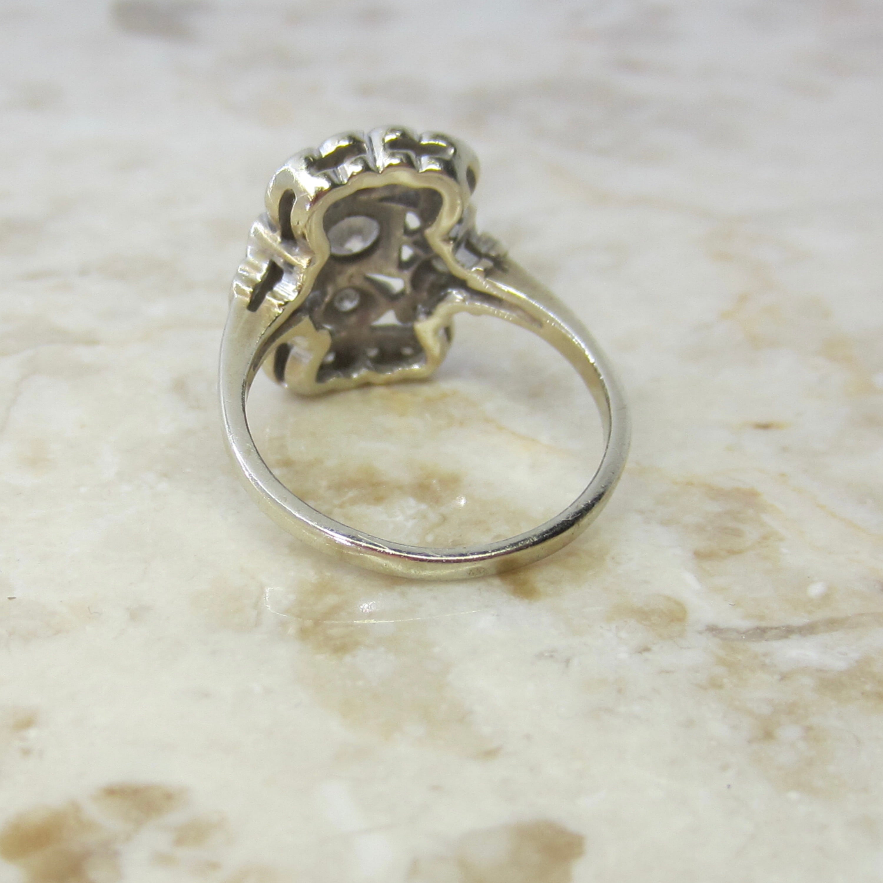 Antique Art Deco 14k White Gold Natural Diamond Ring c.1930s