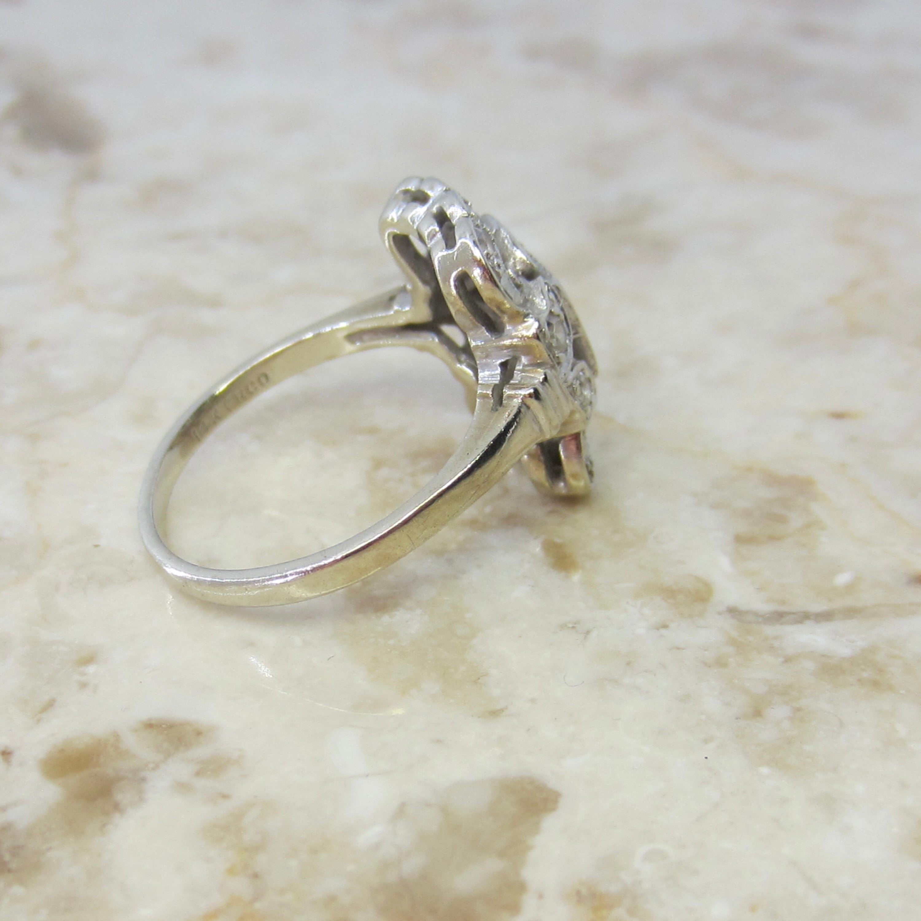 Antique Art Deco 14k White Gold Natural Diamond Ring c.1930s