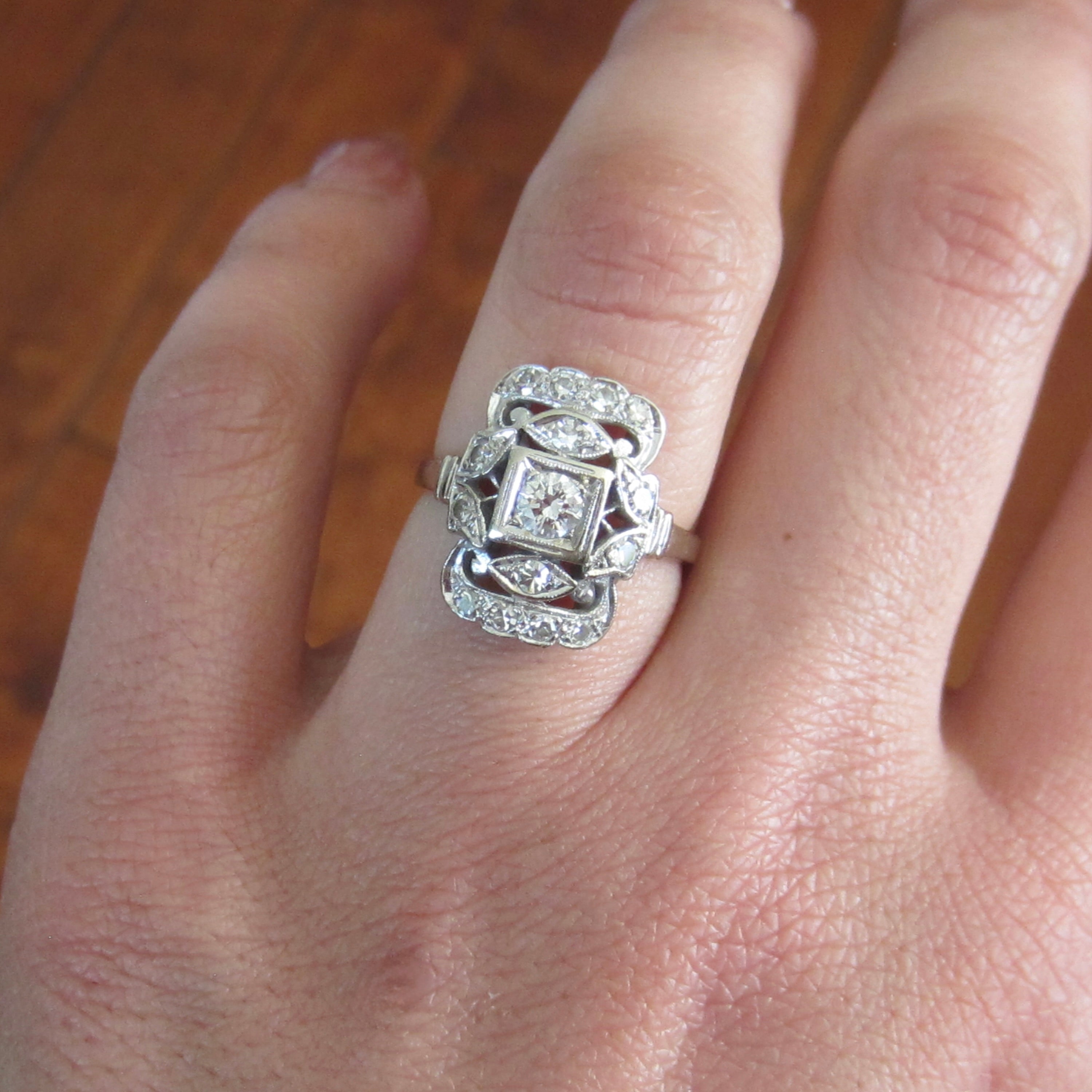 Antique Art Deco 14k White Gold Natural Diamond Ring c.1930s