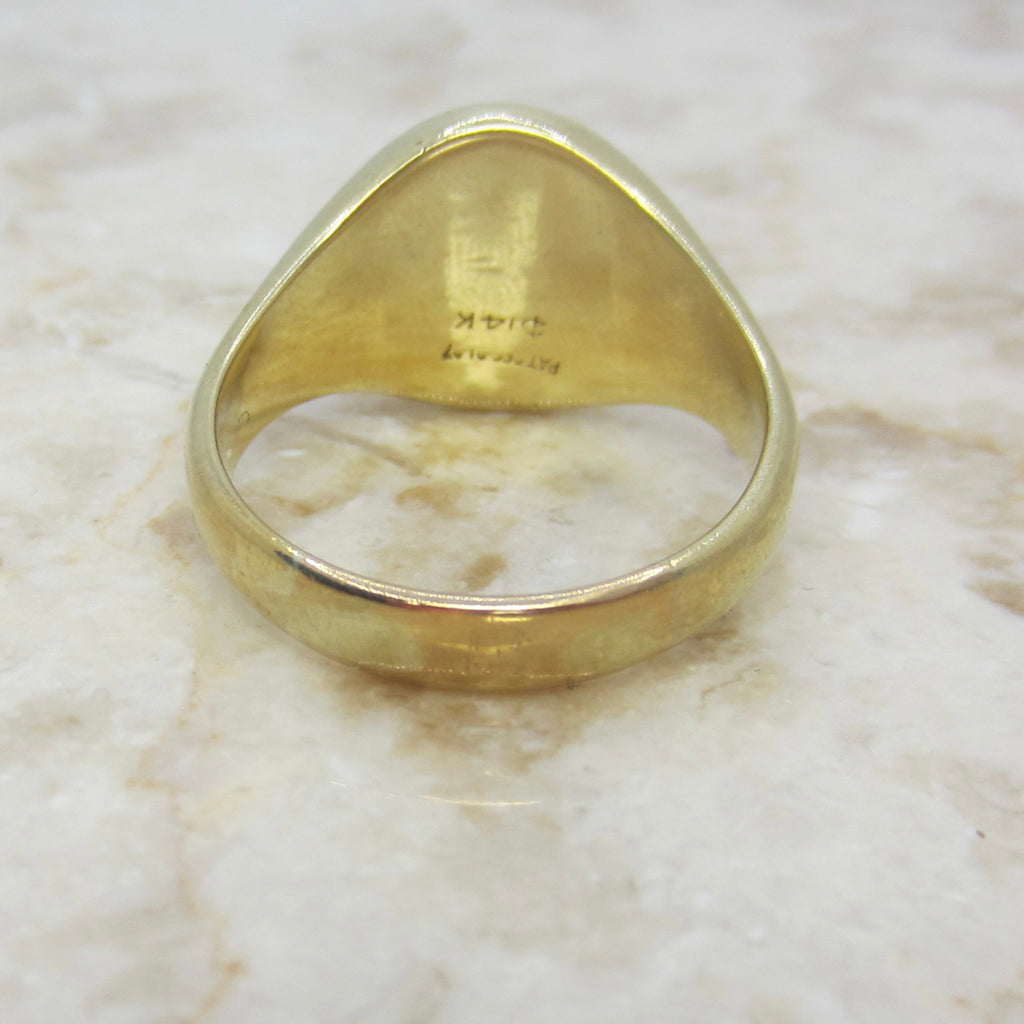 Vintage 14k gold Signet Ring COURAGE Horses Equestrian Mens Signet Ring c.1930s