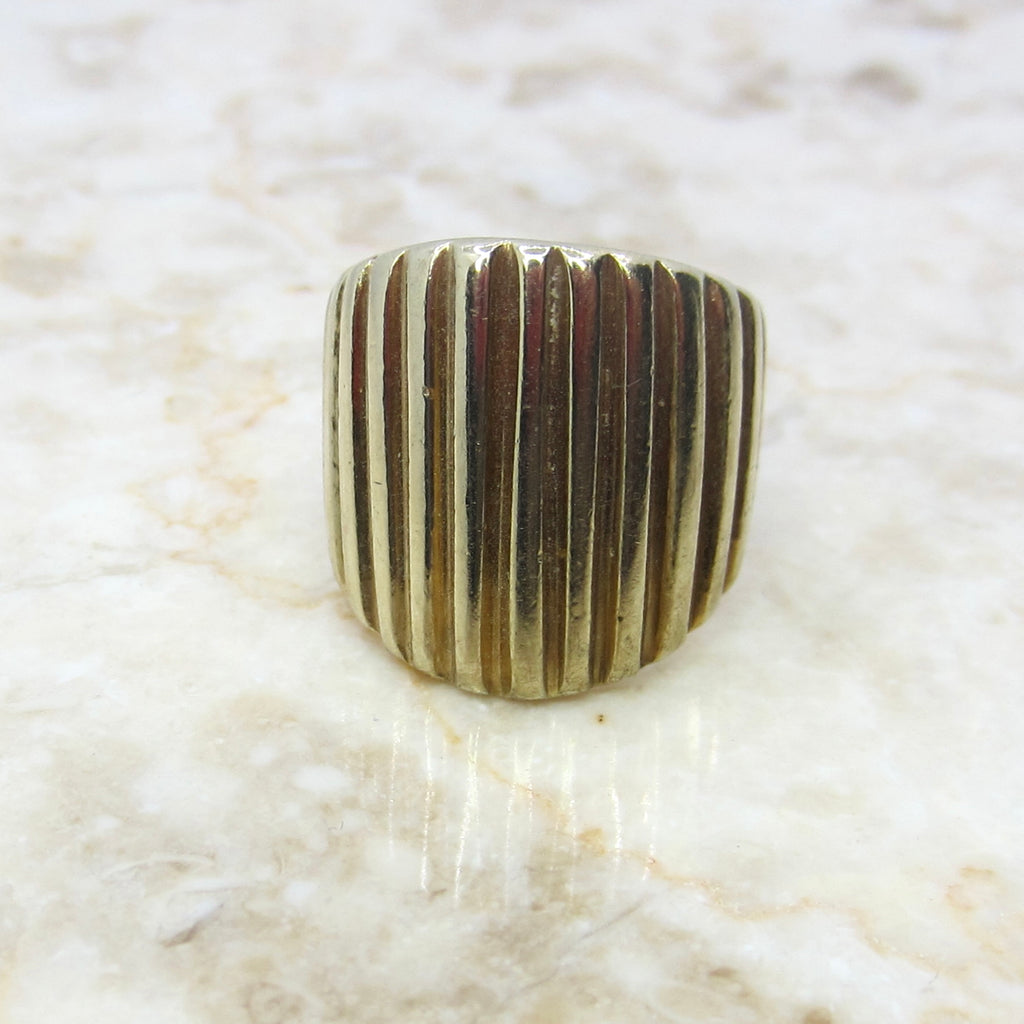 Vintage 14k Gold 15.81 Grams Heavy Ribbed Wide Band Ring c.1980s