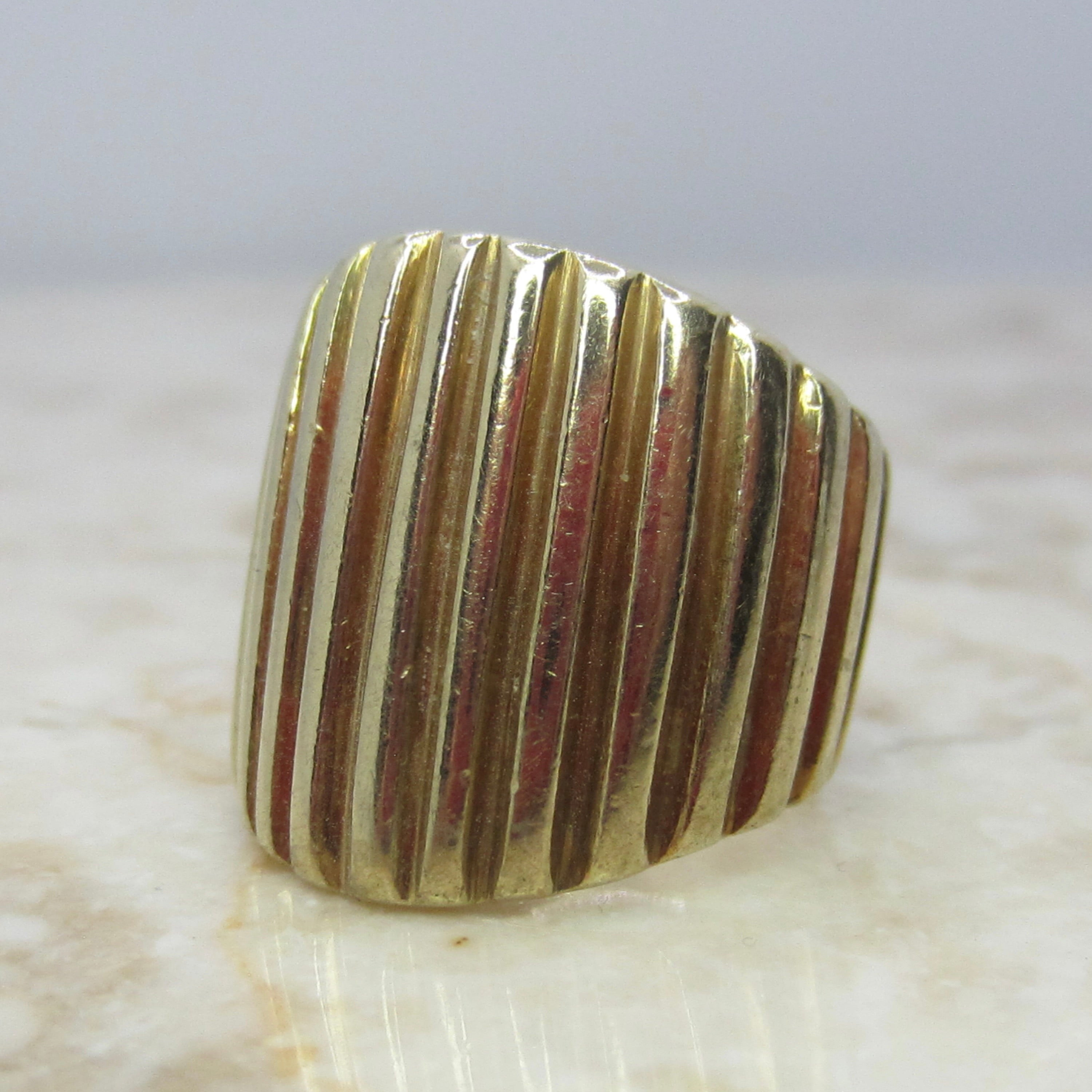 Vintage 14k Gold 15.81 Grams Heavy Ribbed Wide Band Ring c.1980s